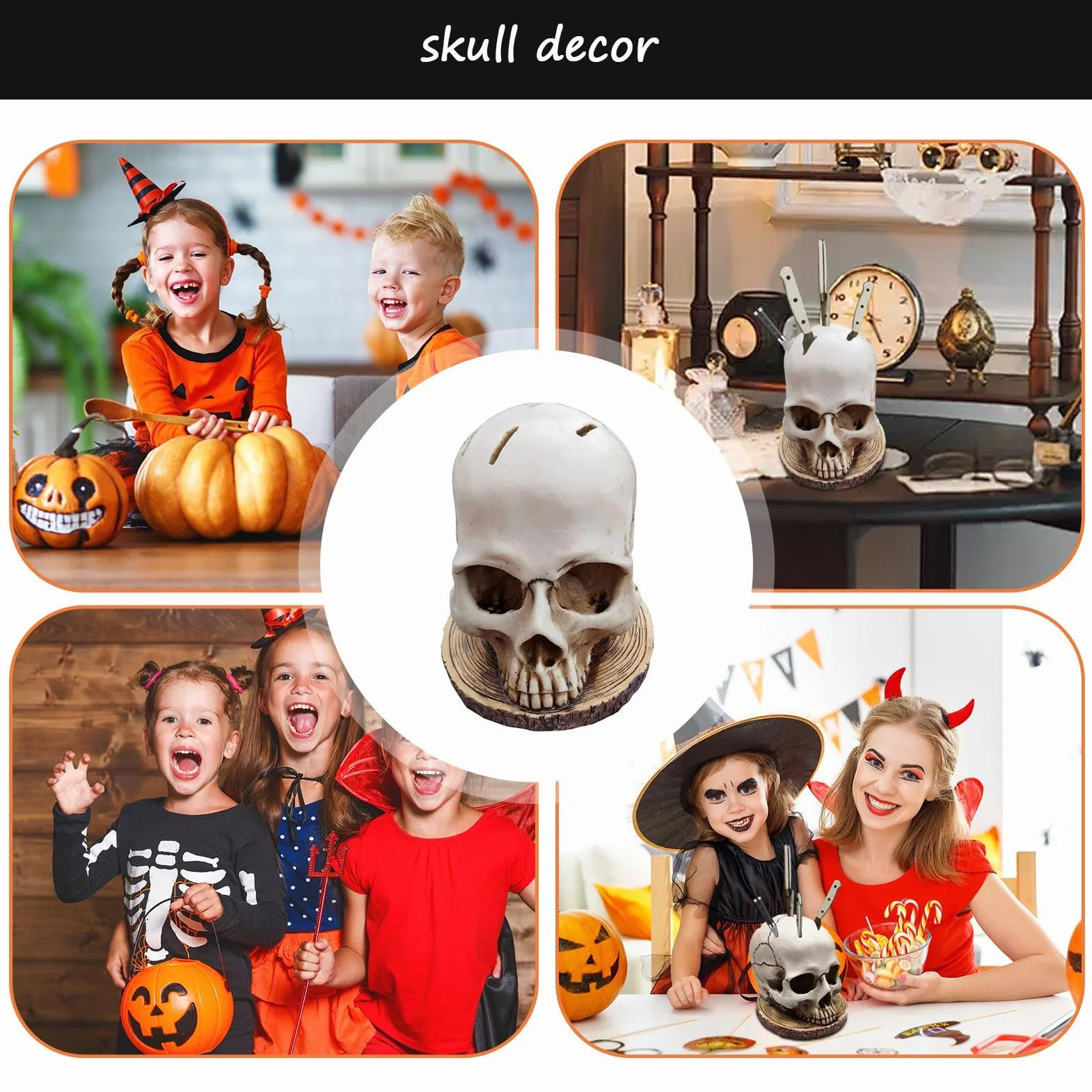 Portacuchillos cráneo, bloque de cuchillos cráneo | Bloque de cuchillos espeluznantes de Halloween | Soporte de cocina con forma de cabeza de horror, bloque de cuchillos de cocina gótico para