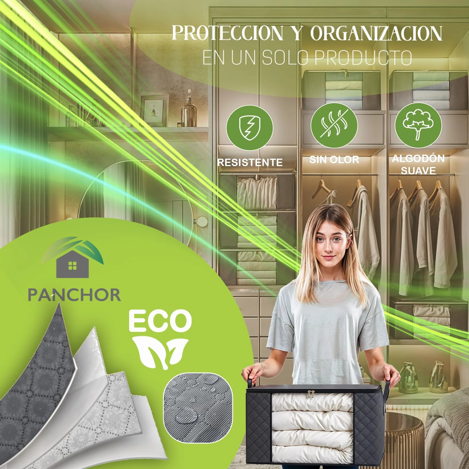 SUPER Organizador Armario | Cajas Almacenaje Ropa PORTÁTIL | PACK DE 3 con 35L | Cajas Almacenaje Ropa PLEGABLE | Bolsas Almacenaje Ropa con Asa Reforzada | para Guardar Ropa, Abrigos, Mantas
