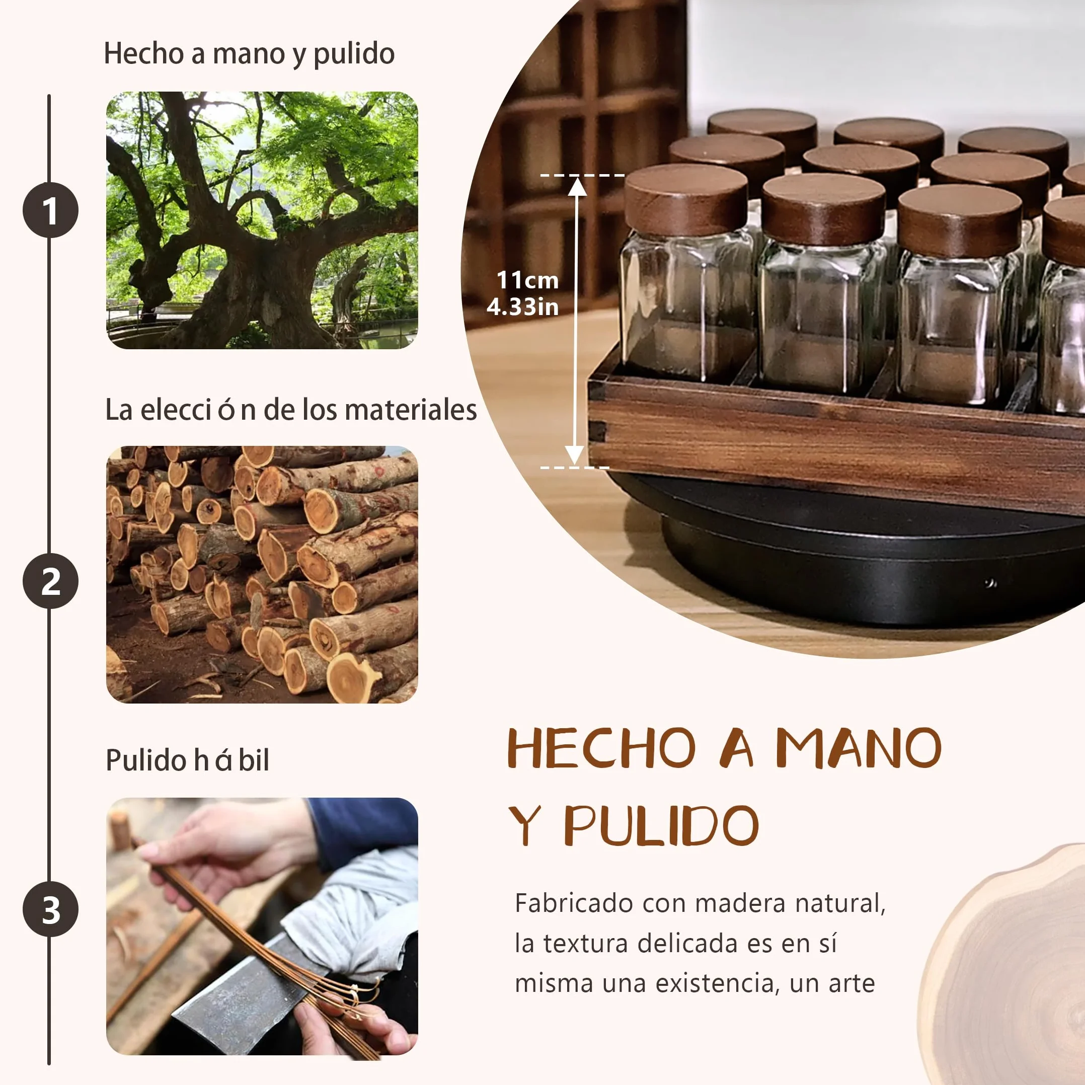 SAEIV Especiero Madera,(12 x 120 ml) Botes Especias, Elegante Organizador Cocina, Especiero Cajon, Organizador De Especias Cocina