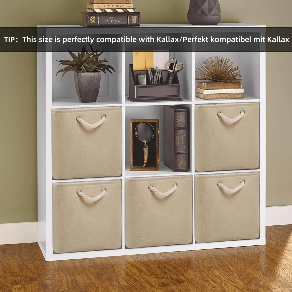 Mangata Cestas Almacenaje Plegables 33x38x33 cm Lona Engrosada Asas Cuerda Beige 4 Pack