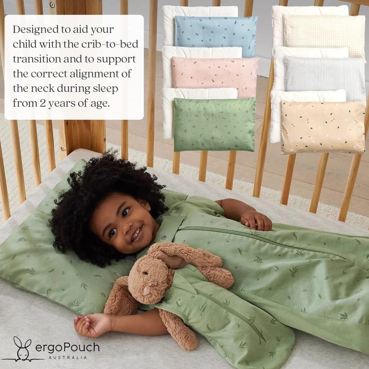 ergoPouch Almohada orgánica para niños pequeños, perfil bajo 1 pulgada, algodón GOTS, lavable a máquina