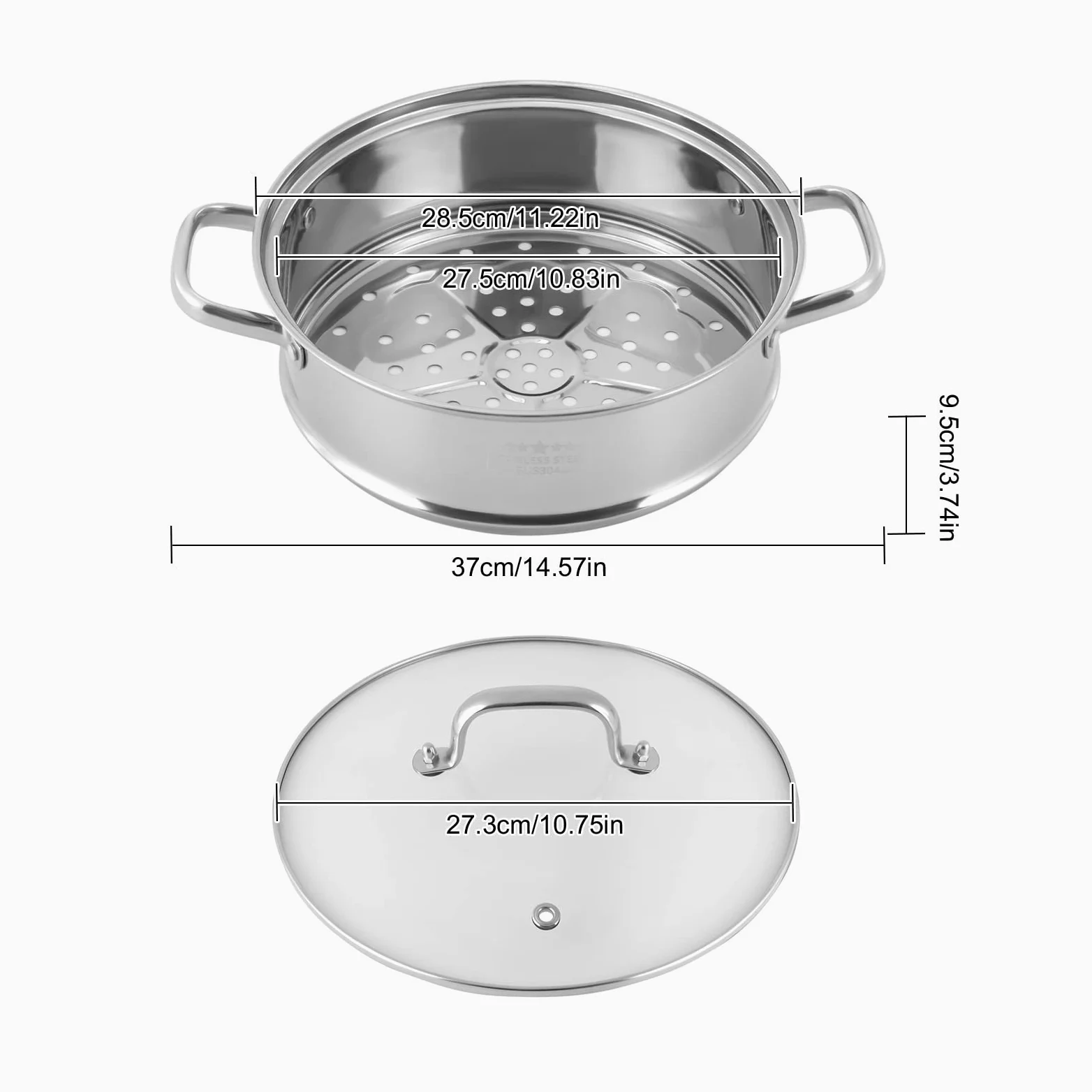 Olla de vapor de inducción Mantowarka de acero inoxidable de 5 capas, de acero inoxidable 304, con tapa de cristal, para cocina al vapor, integrada (plata, 28 cm)