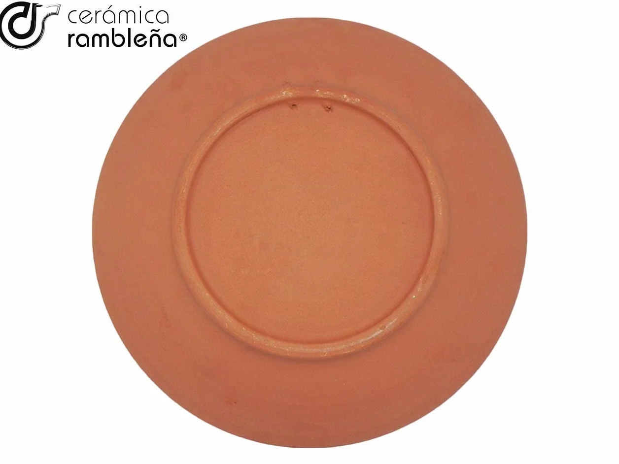 Plato Decorativo Cerámica Rambleña Hecho a Mano 28x28x4.5 cm Naranja-Blanco-Violeta
