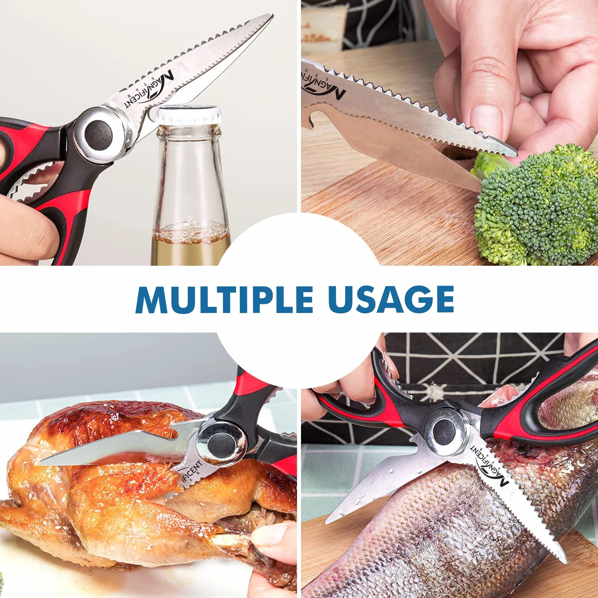 Magníficas tijeras de cocina, tijeras resistentes para uso en cocina con cubierta de seguridad y agarre suave y tijeras de utilidad multifuncionales, tijeras para cortar carne, aves de corral, hierbas