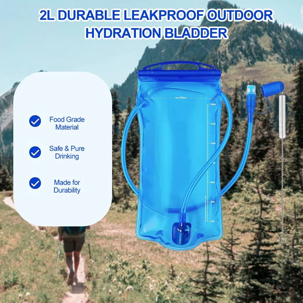 2L Bolsa de Hidratación, Soft Reservoir, Bolsa de Agua, Depósito de Agua a Prueba de Fugas para, Ideal para Ciclismo, Senderismo, Carrera, Camping y Escalada