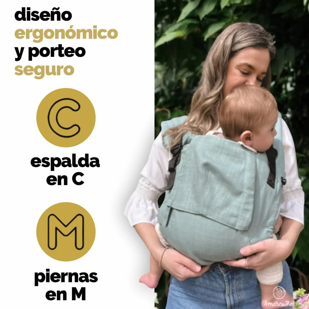Mochila Porteo Bebe Evolutiva y Ergonomica Portabebes Recien Nacido Algodon Organico Transpirable Mint Liso