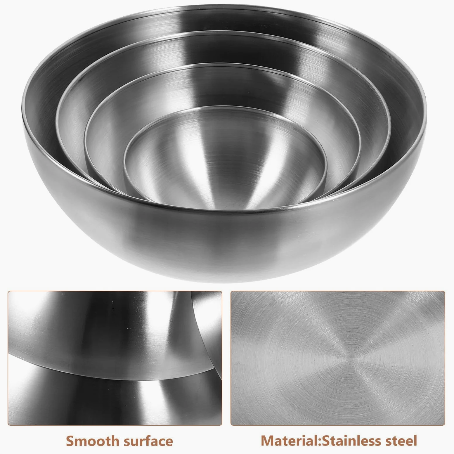 Juego de 4 Tazones de Acero Inoxidable para Mezclar y Servir, Cuencos Grandes Duraderos y Prácticos para Postres y Snacks en Bares y Restaurantes