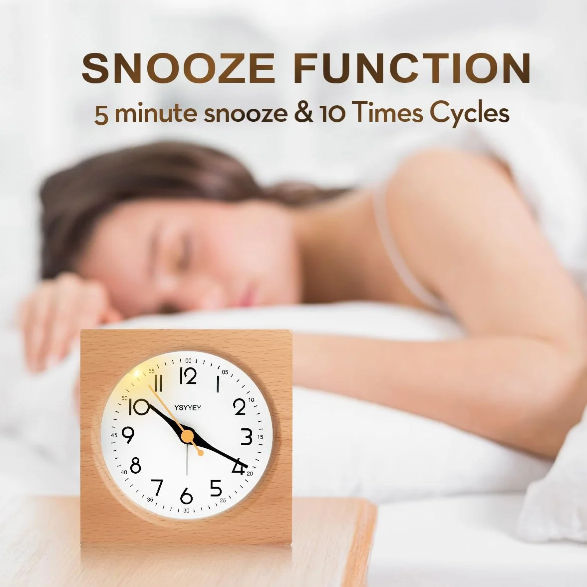Despertador analógico, despertador infantil sin tictac, reloj analógico de madera con función de repetición y luz nocturna, reloj de mesa, funciona con pilas para dormitorio, cocina y viajes