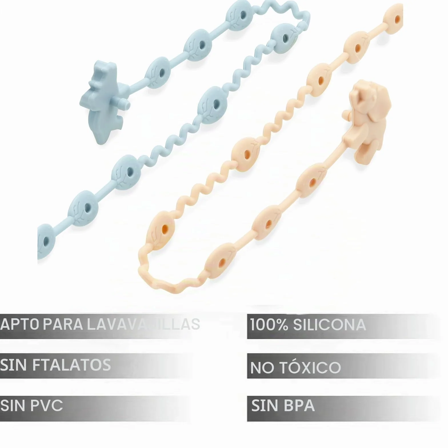 PandaEar Correas de silicona dinosaurio para chupetes, paquete de 5 arnés ajustable para botellas