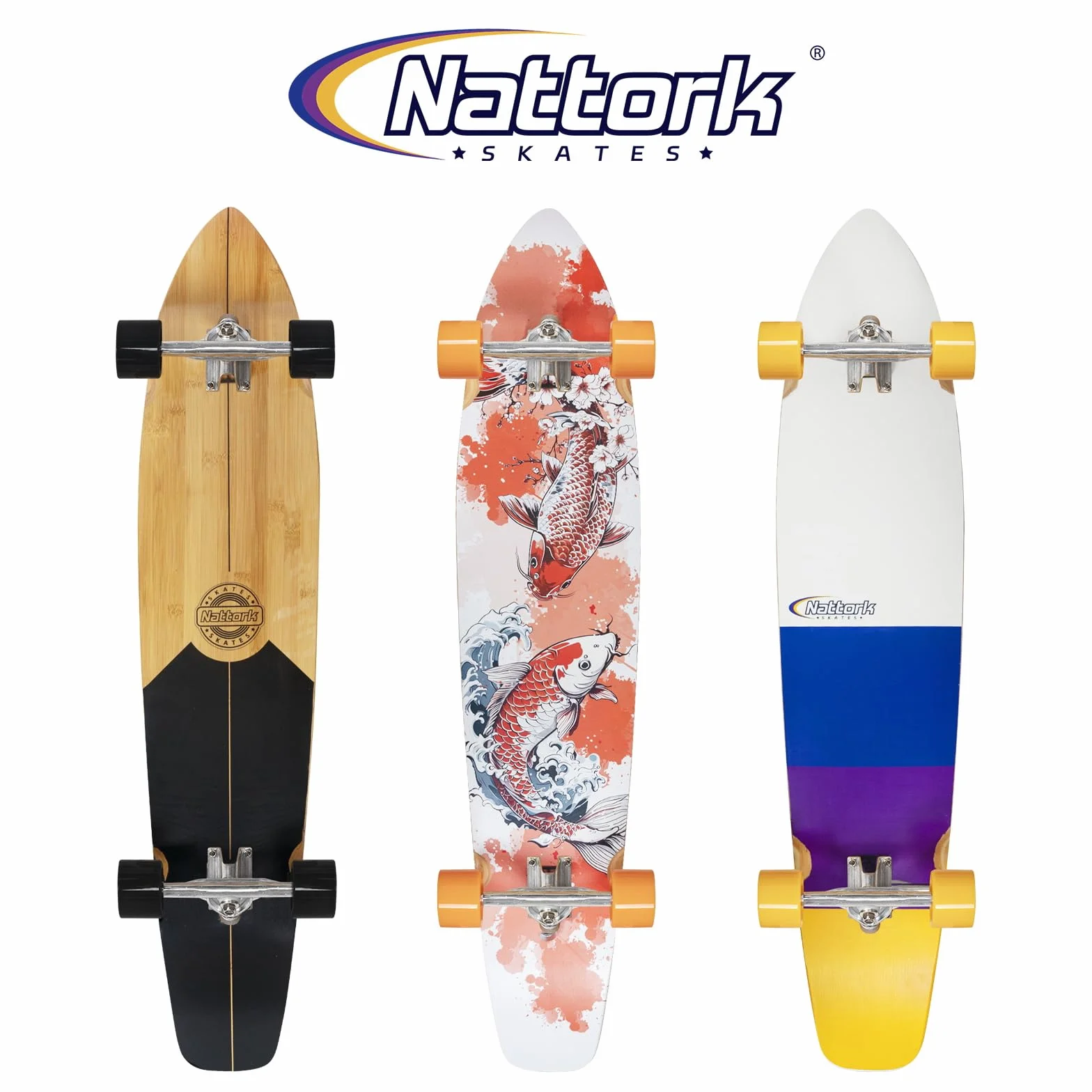 Nattork Cruiser Longboard Skateboard Bamboo Canadian Hard Maple Commuting Carving Downhill
