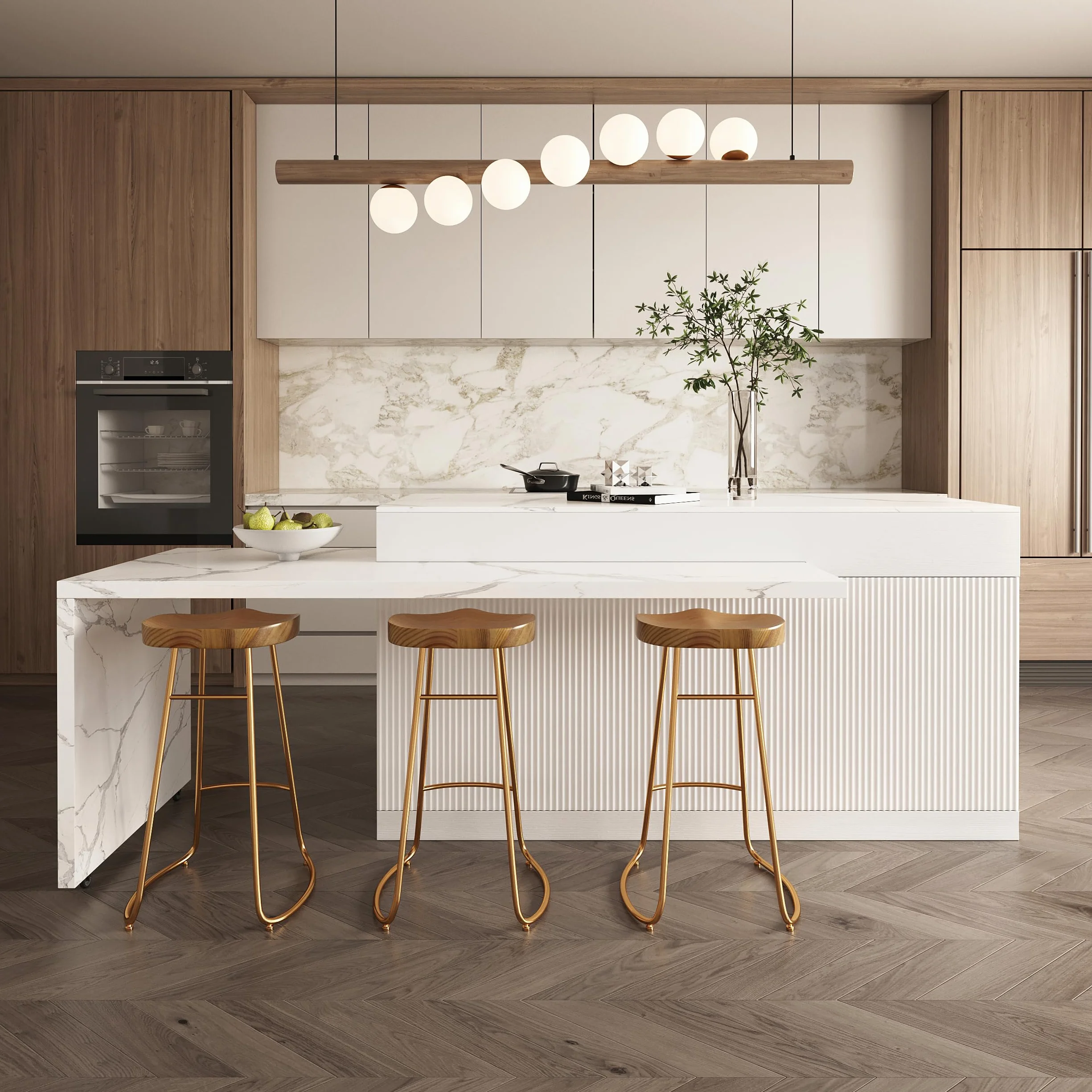 Homary Isla de Cocina Extensible con Almacenamiento múltiple para Cocina y Comedor, hacia la Derecha 205-268cm x 90cm (Blanco Mate y Blanco: Madera de ingeniería, Izquierda: 205-268cm)