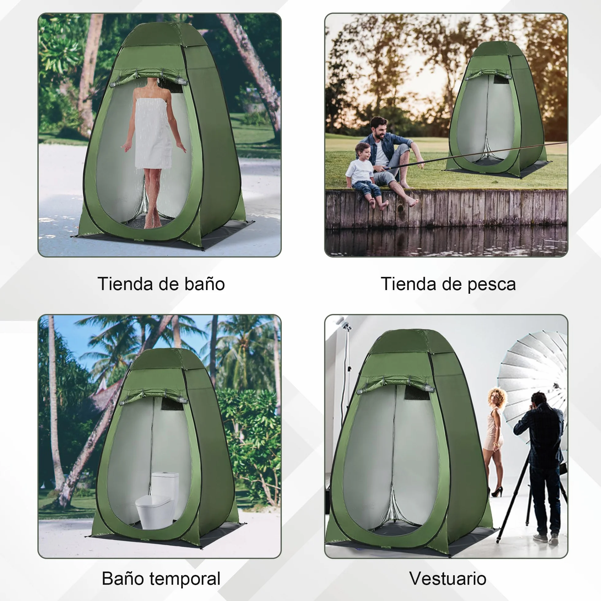 Outsunny Tienda de Ducha Instantánea Pop-Up Portátil con Bolsillo Bolsa Transporte UV 20+ 126x124x189 cm