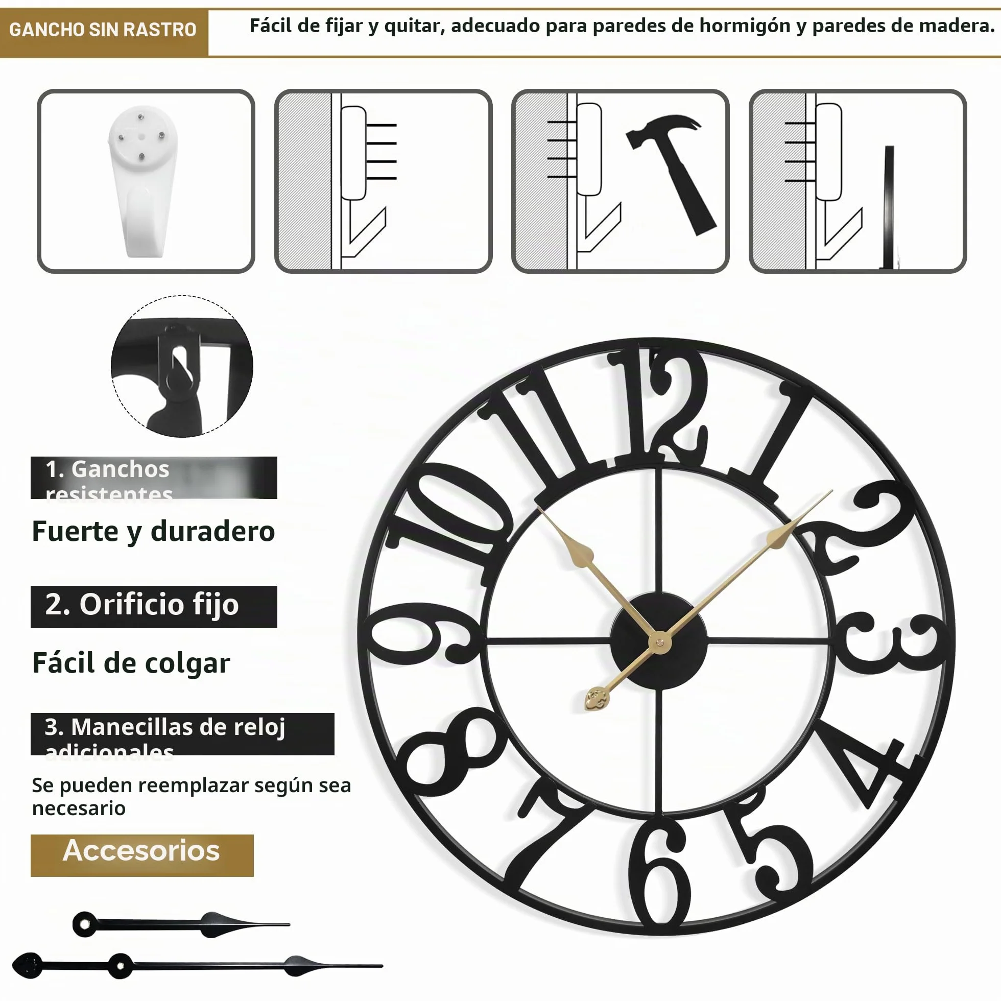 Reloj De Pared De Diseño Moderno Y Vintage, Silencioso Sin Tic-TAC, Reloj De Pared Grande Salón, Disponible En 40 cm, 47 cm, 60 cm, 80 cm, 100 cm, Ideal para Ideal para Salon Cocina Oficina