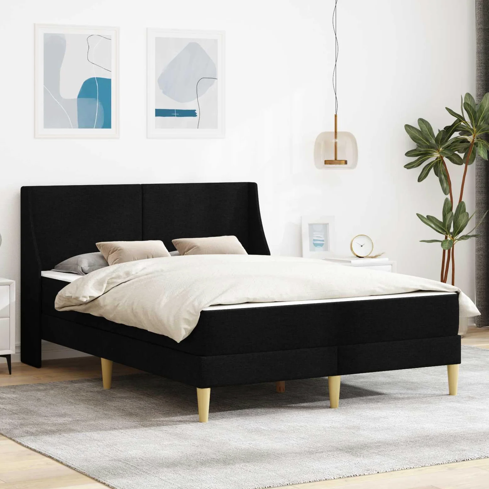Estructura de cama con colchón y cabecero de poliéster, núcleo de muelles ensacados, colchón de espuma fría, somier ergonómico transpirable para dormitorio, habitación juvenil, habitación de