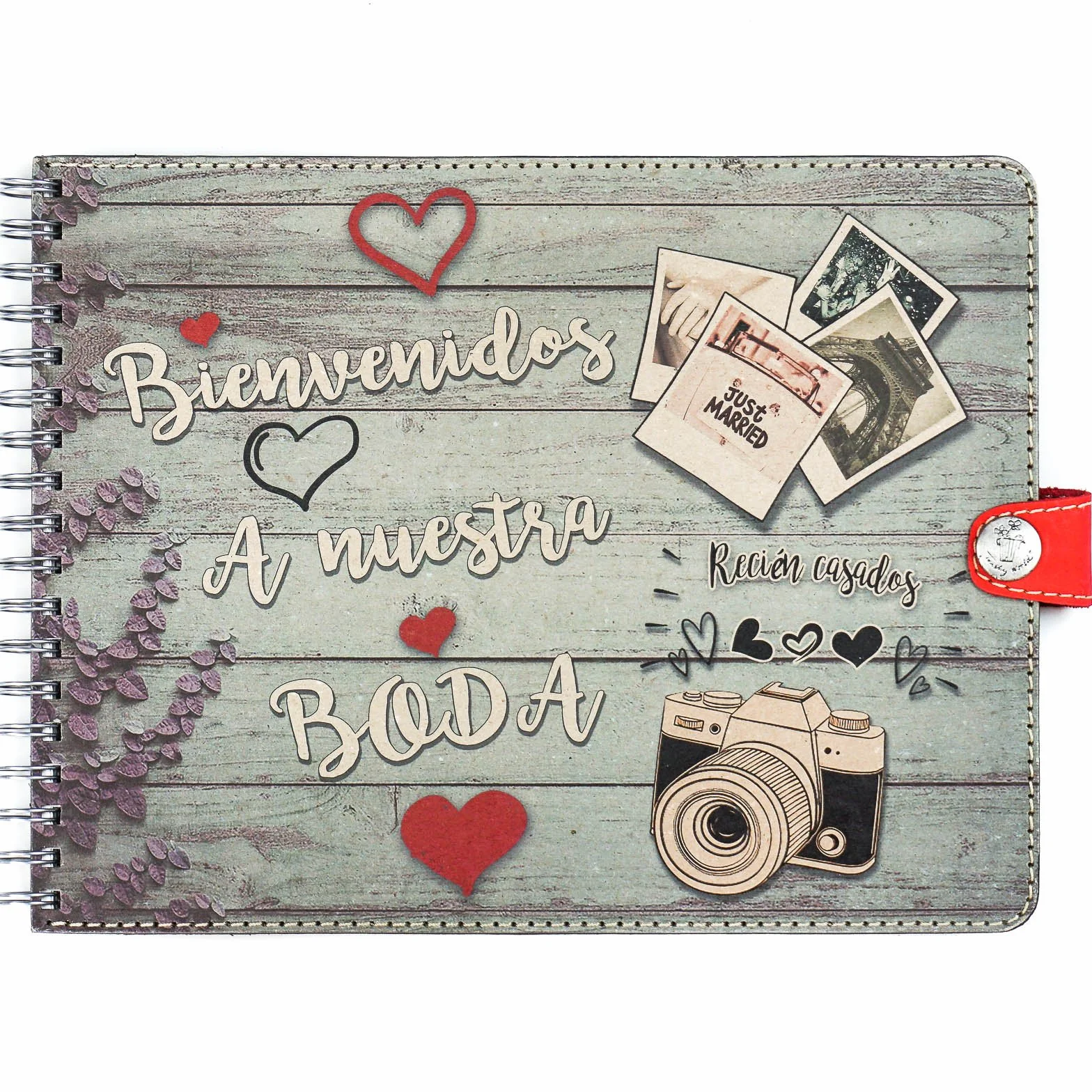 Libro de firmas para Boda, Libro de visitas, 25x30 cms, 50 páginas Gruesas, Álbum fotomatón, Doble Espiral, Bonito, Original, Vintage