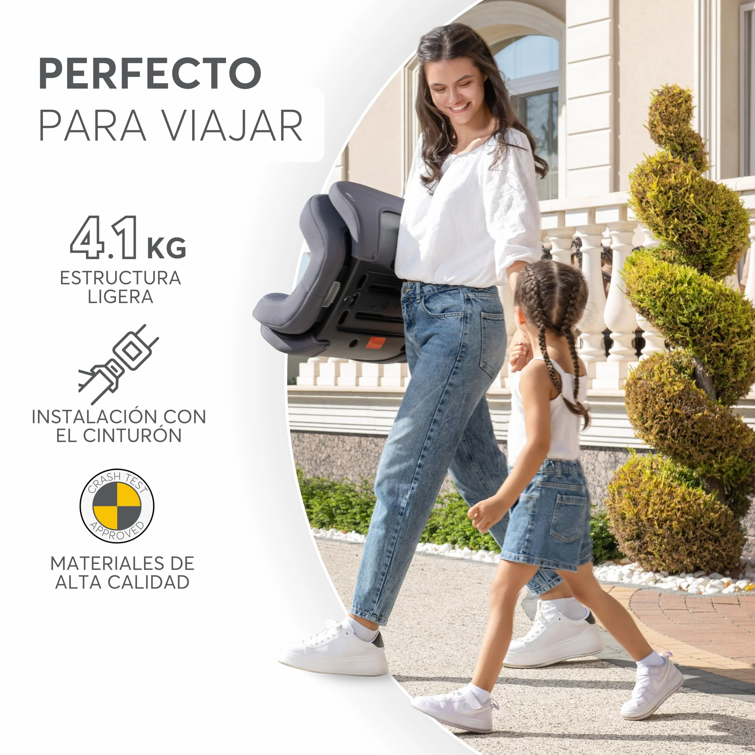 KikkaBoo Silla Coche Grupo 3 (15-36 kg, 100-150 cm) i-AID, Silla Para Niño sin ISOFIX, i-Size, De 3,5 a 12 Años, 13 Posiciones Reposacabezas, Gris