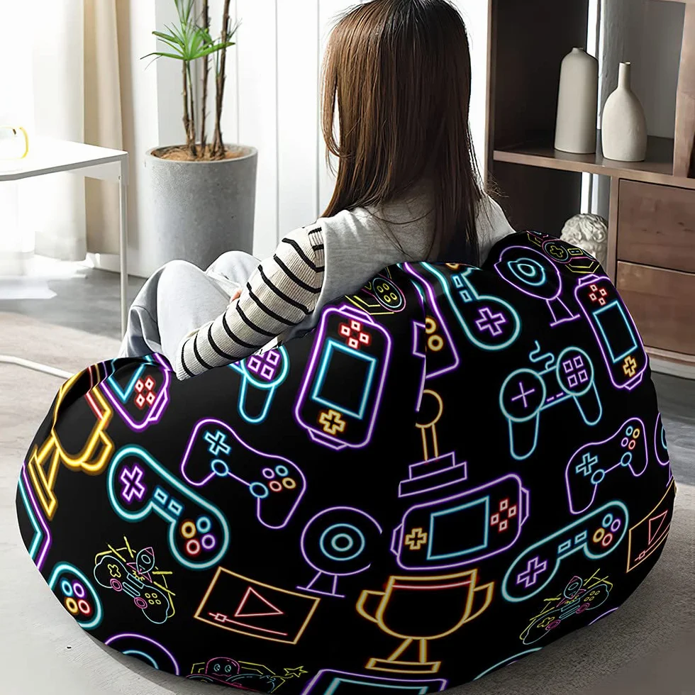 FANSU Funda sin relleno puf, asiento con respaldo alto para juegos para adultos y niños, almacenamiento de ropa de peluche, máquina de juego 3D, sofá perezoso (70 x 80 cm)