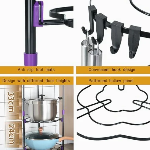 Organizador de sartenes que ahorra espacio, estante eficiente para ollas y sartenes para armario de cocina, solución de almacenamiento vertical para cacerolas, soporte de utensilios de cocina