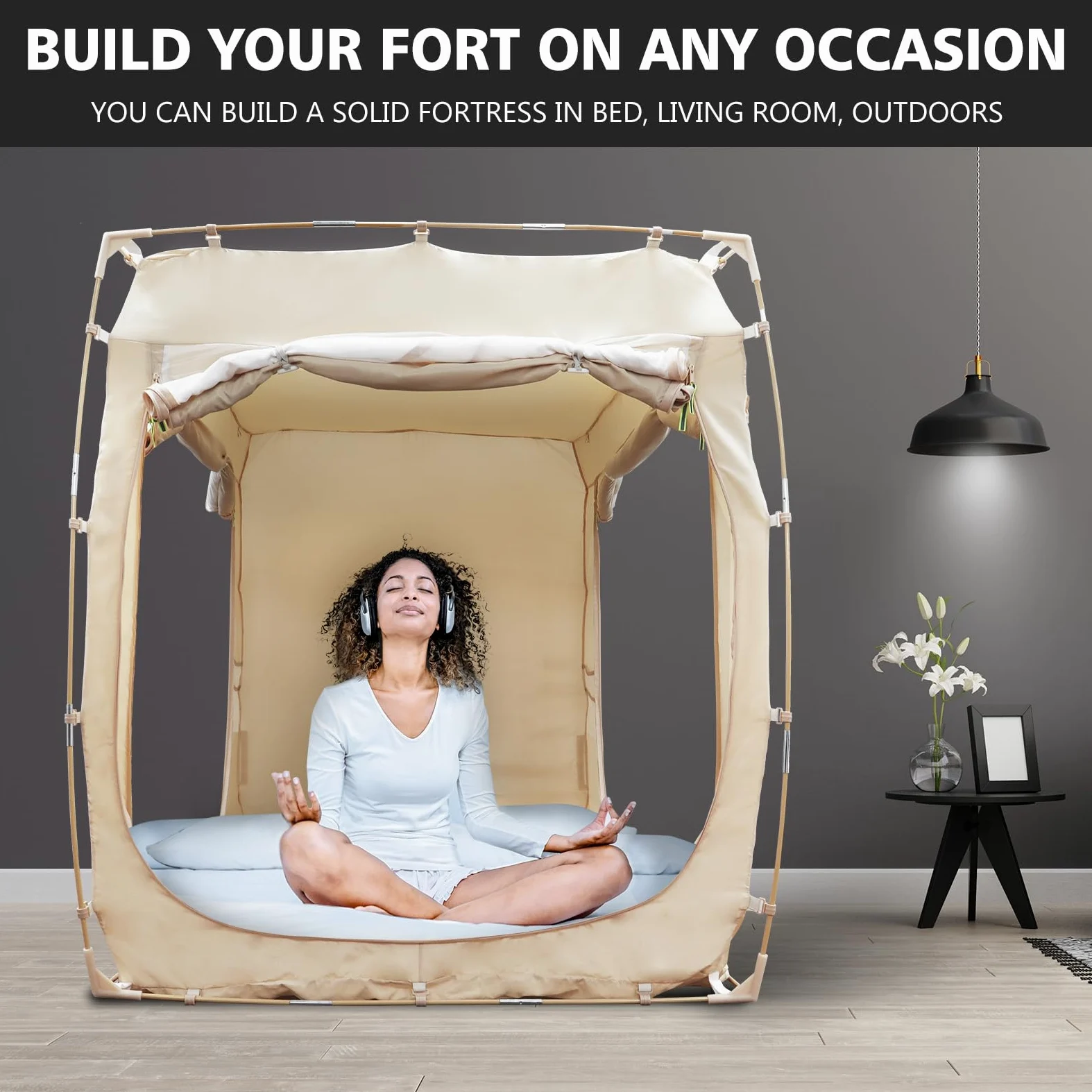 RIYDH Tienda de campaña de cama con toldo para cama de tamaño individual para adultos y niños, tienda de campaña portátil de ensueño para interiores, 70% opaca, con 3 puertas, transpirables, grandes