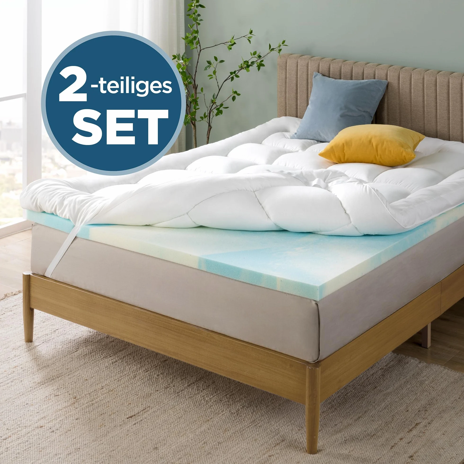 Zinus Topper de Espuma viscoelástica, 140 x 200 cm, 10 cm de Grosor, diseño de celda Abierta, Certificado Oeko-Tex, Transpirable y ortopédico, Comodidad ergonómica, dureza Media, Color Blanco