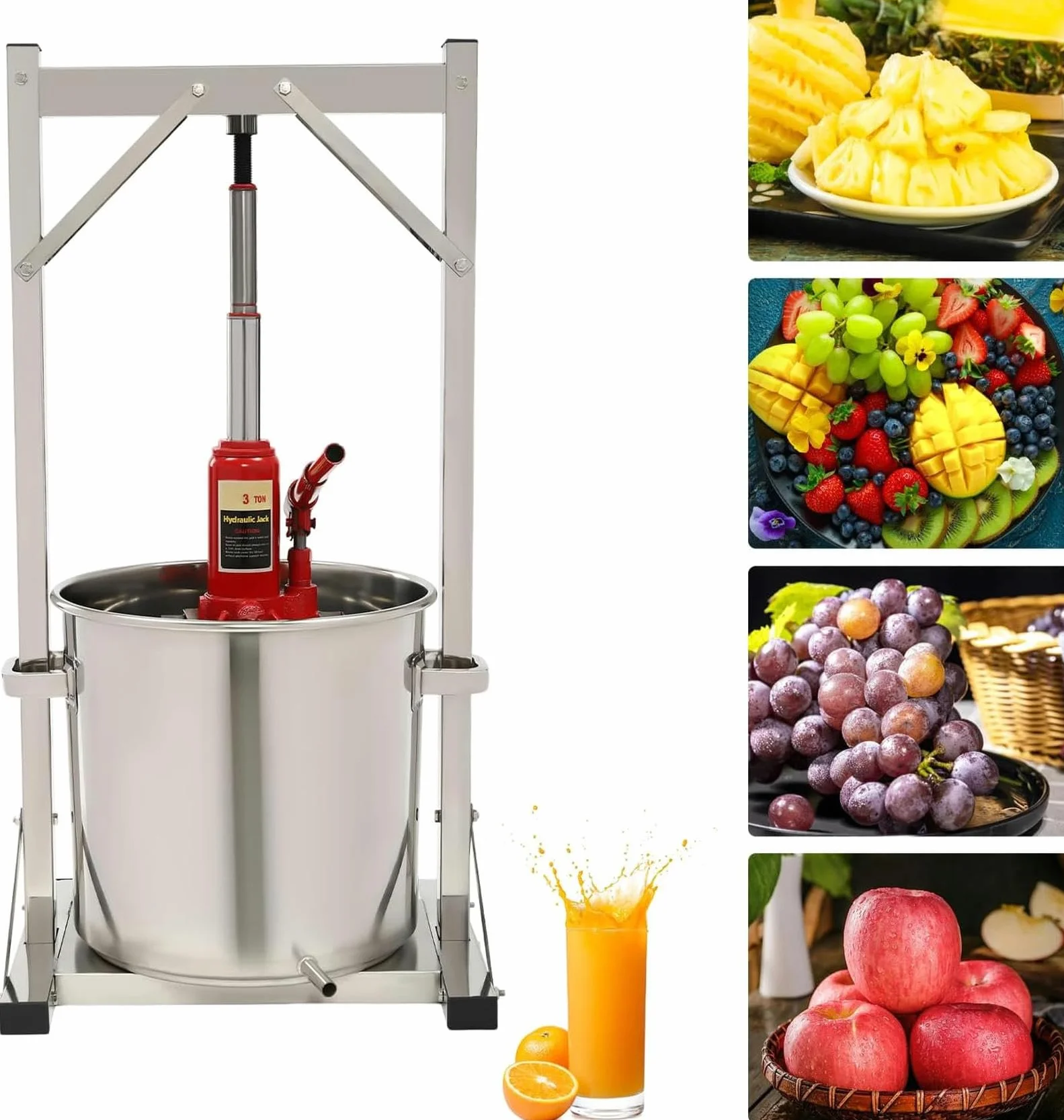 Máquina de Prensa de Vino de Frutas de 22 l/5,8 GAL, prensador Manual de Jugo de Acero Inoxidable para Queso, Hierbas, Prensa para Hacer Aceite de Oliva y Miel de Verduras