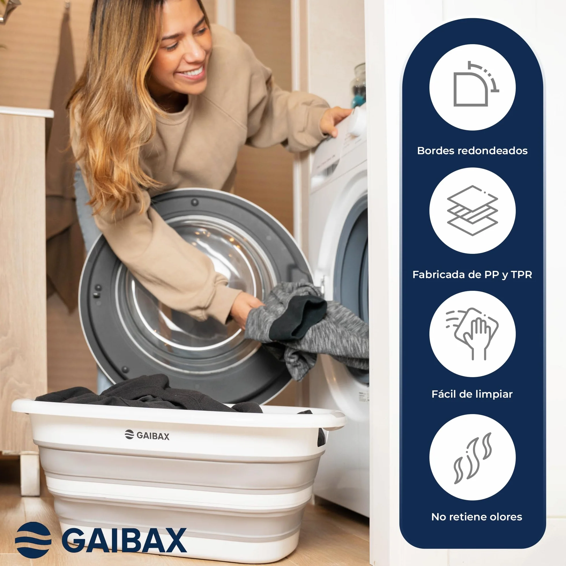 Cesto Ropa Plegable de Colada | Barreño Plegable Incluido | Blanco/Gris | Gran Capacidad 26L | Cesta Multiuso para Colada y Almacenaje | Diseño Compacto Ahorra Espacio en Hogar y Camping (Blanco/Gris)