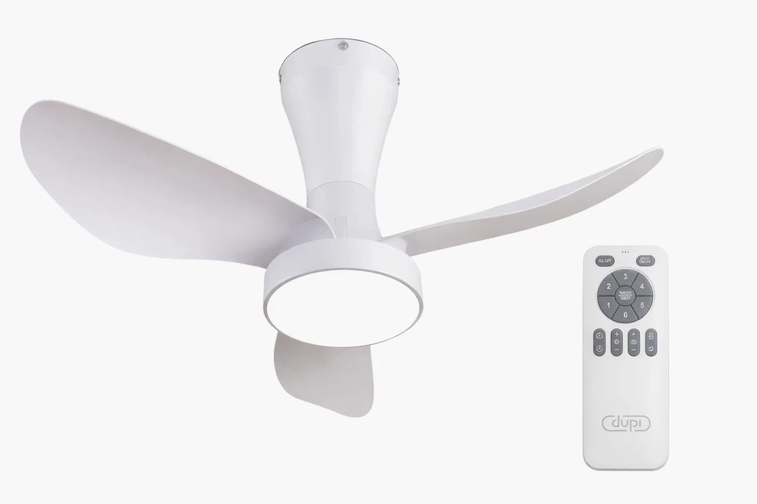 DUPI Ventilador de Techo PRO AIR | Motor DC Silencioso | 6 Velocidades | Luz LED Dimmable 3000–6000K | Mando con Temporizador | Ø 80 cm | Blanco