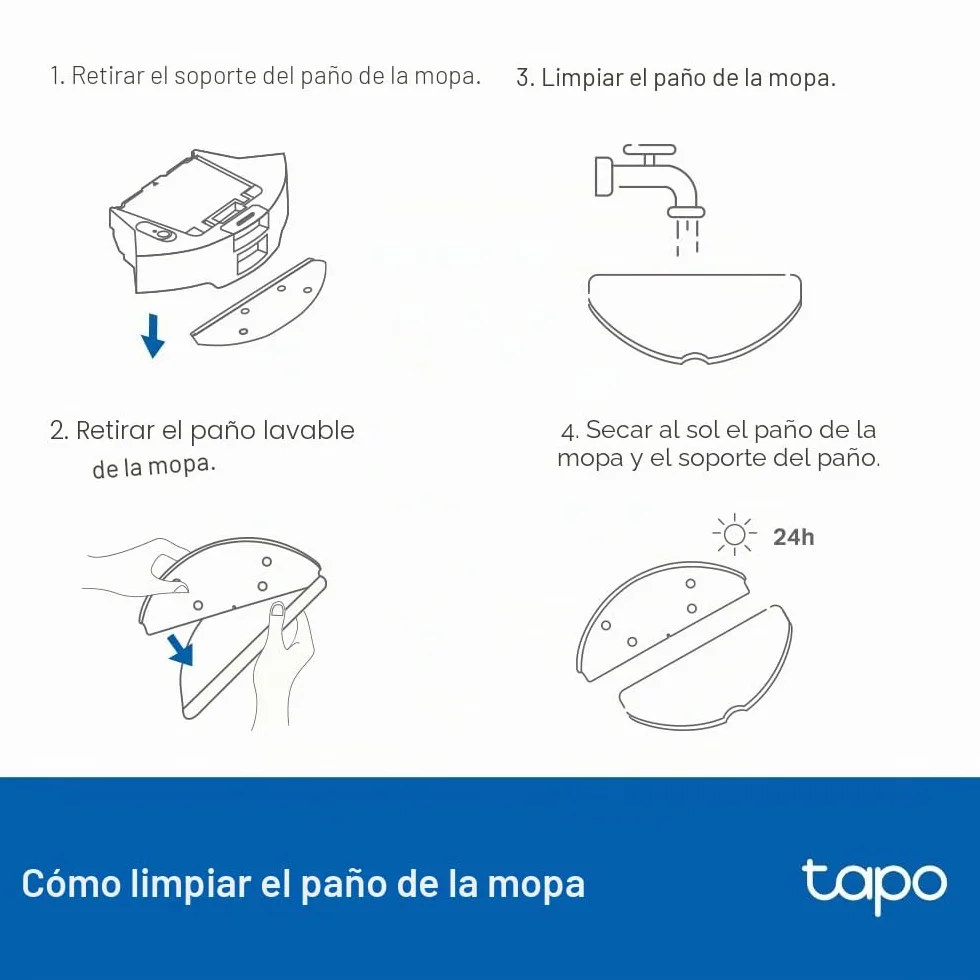 Tapo RVA301 Paño de fregona Lavable para aspiradora robótica, Compatible RV30 MAX Plus, RV30 MAX, RV20 MAX Plus, RV20 MAX