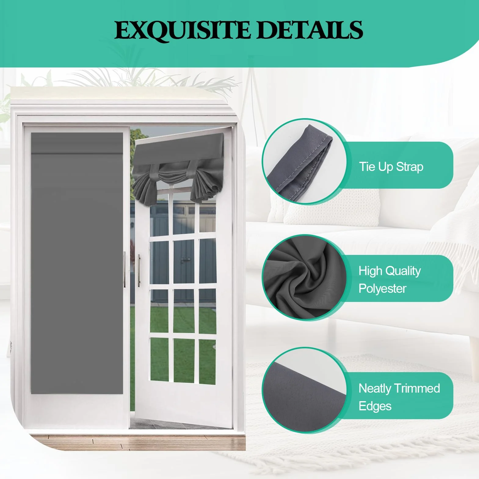 Gugxiom Cortina para puerta delantera 66x173cm con rayas, cortina para luz lateral para cocina, sala de estar, baño, gris