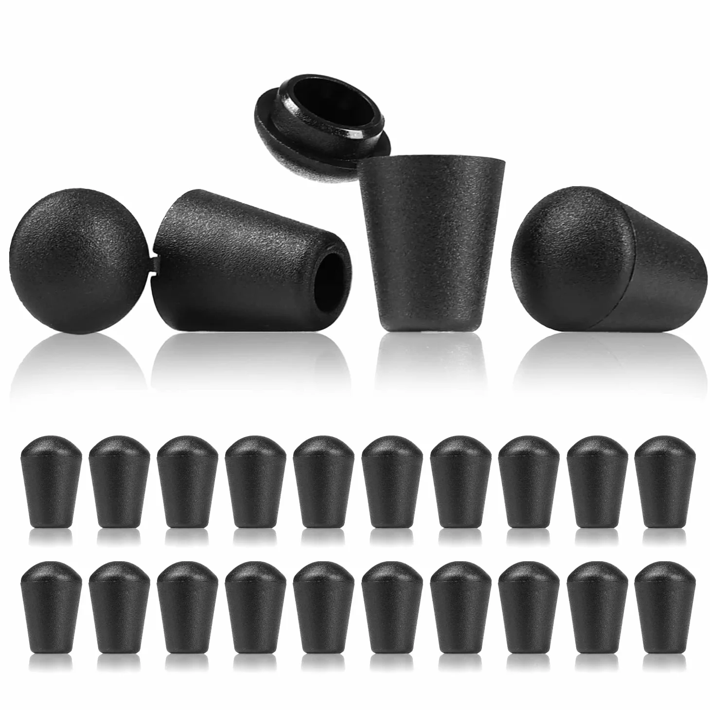 Ganzoo End Caps de Plástico Negro para Cordones y Paracord 550, 20 Uds, 17mm x 12mm, Orificio Doble 4,5/8,5mm