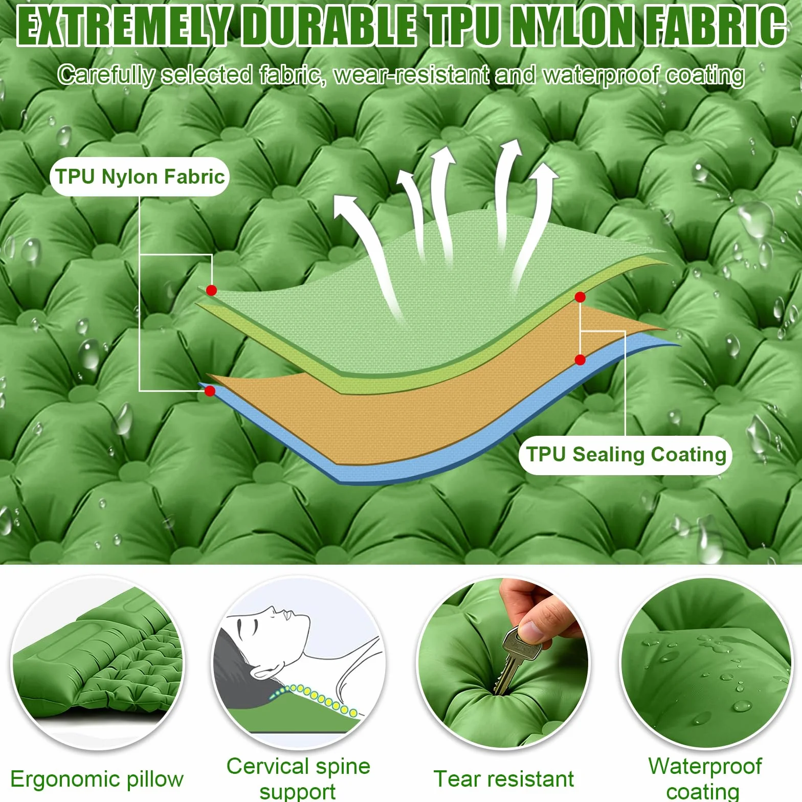 Colchoneta Inflable Doble Impermeable con Bomba de Pie y Almohada para Camping
