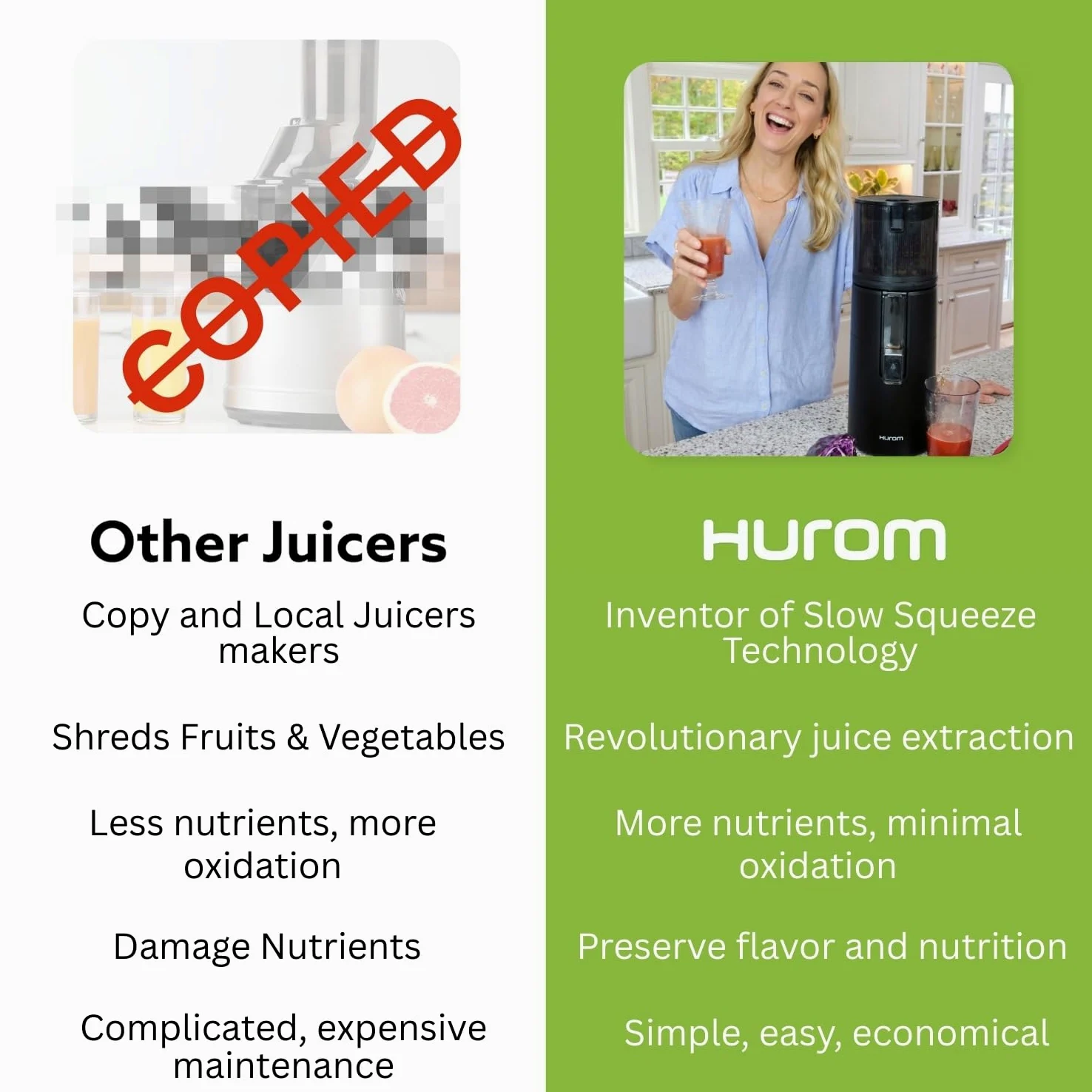 Hurom E50ST - Extractor de jugo eléctrico para verduras y frutas (1,6 L, función extractora automática de zumo, libre de BPA, 150 W)