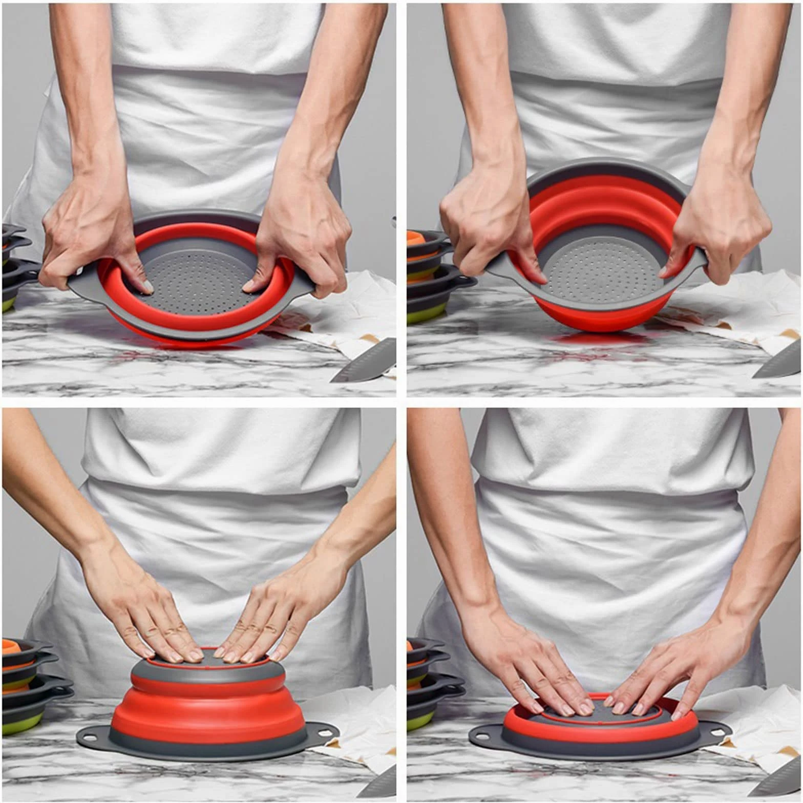 Cesta coladora plegable para fregadero, cesta de drenaje para frutas, verduras, escurridor plegable con asa, herramientas de almacenamiento de cocina (verde)