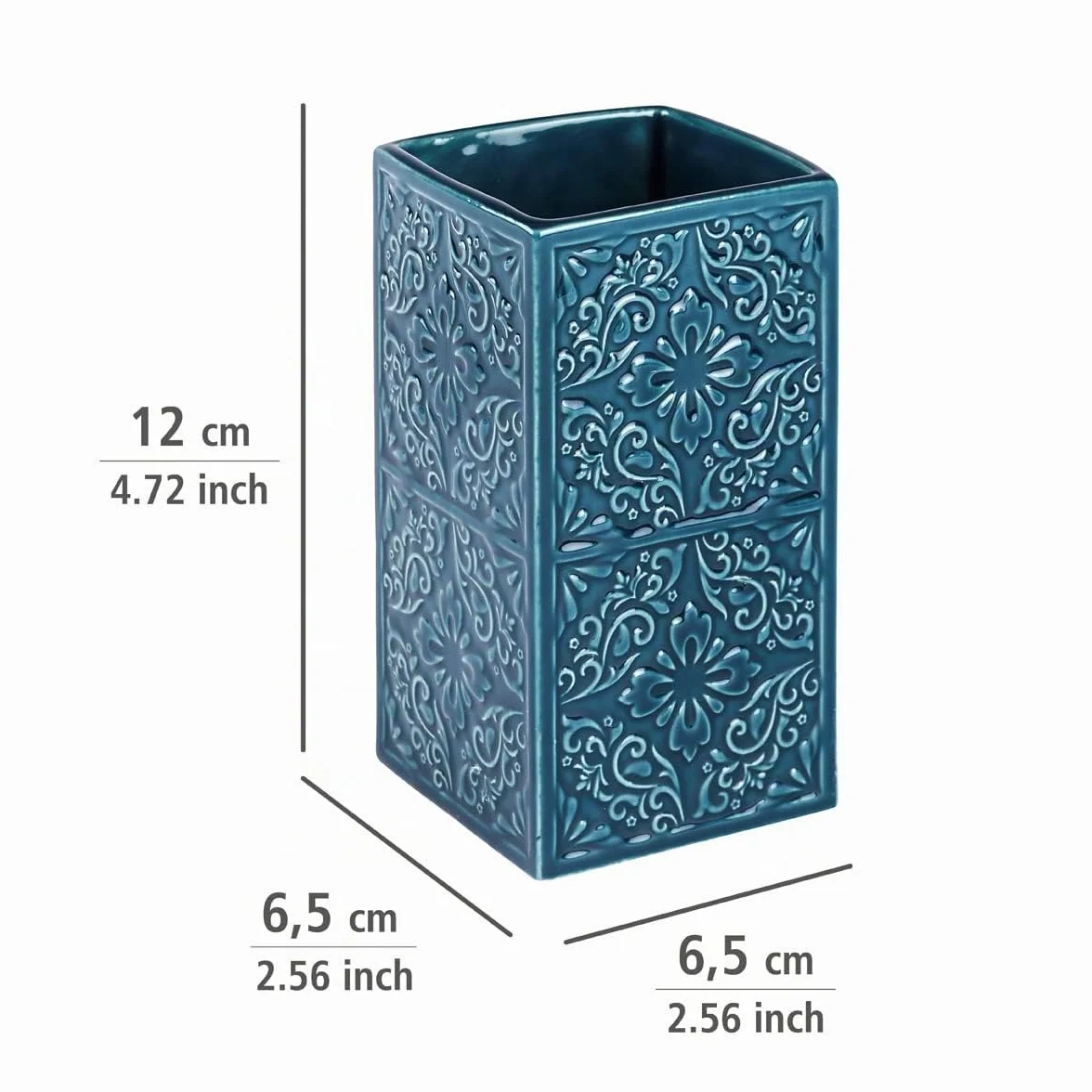 Wenko Cordoba Vaso para Cepillos de Dientes, Cerámica, Azul, 6.5x6.5x12 cm