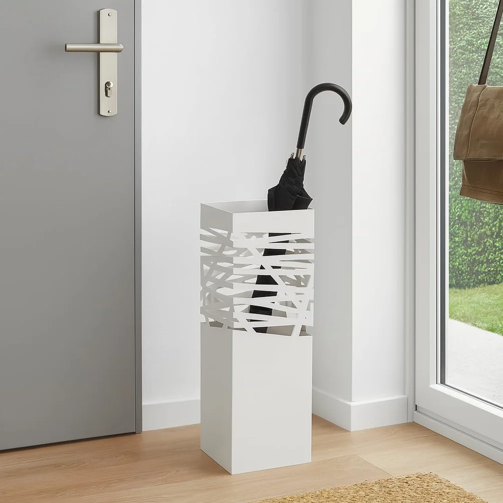 Versa Rulo Paragüero para la Entrada, Habitación o Hall, Porta Paraguas Moderno, Medidas (Al x L x An) 49 x 15,5 x 15,5 cm, Metal, Color Blanco