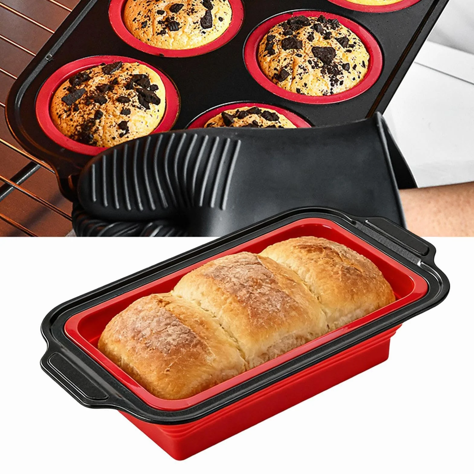 Molde de Silicona para Hornear Vajilla Flexible para Hornear | Con manoplas, rascador y cepillo, set con molde de silicona de horneado Para pan, galletas, huevos, horno, tostadora