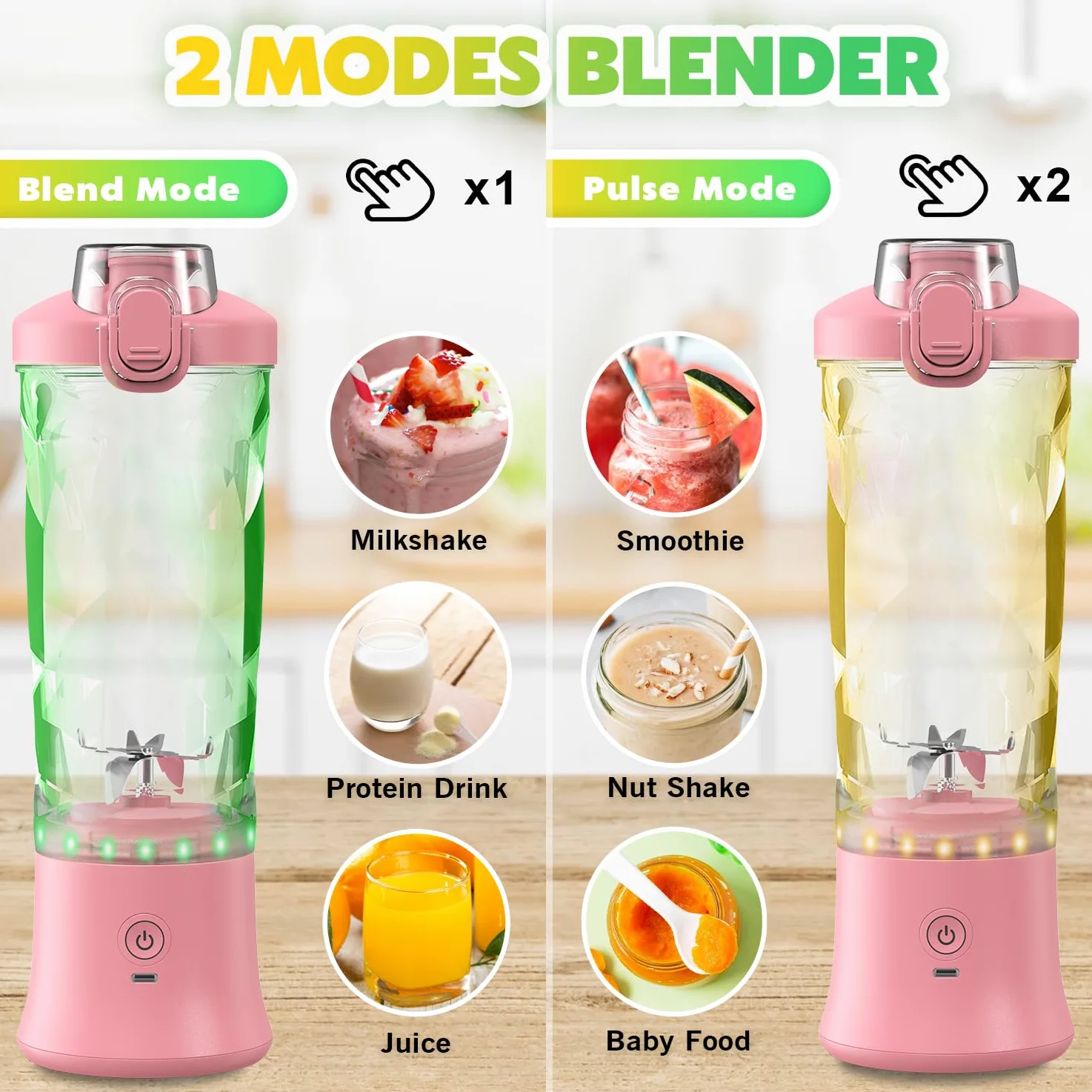 Licuadora portátil personal con funda aislada para batidos y batidos – Mini taza de licuadora de 20 onzas con 6 cuchillas, tapa de viaje, recargable por USB, licuadora pequeña para cocina, viajes,