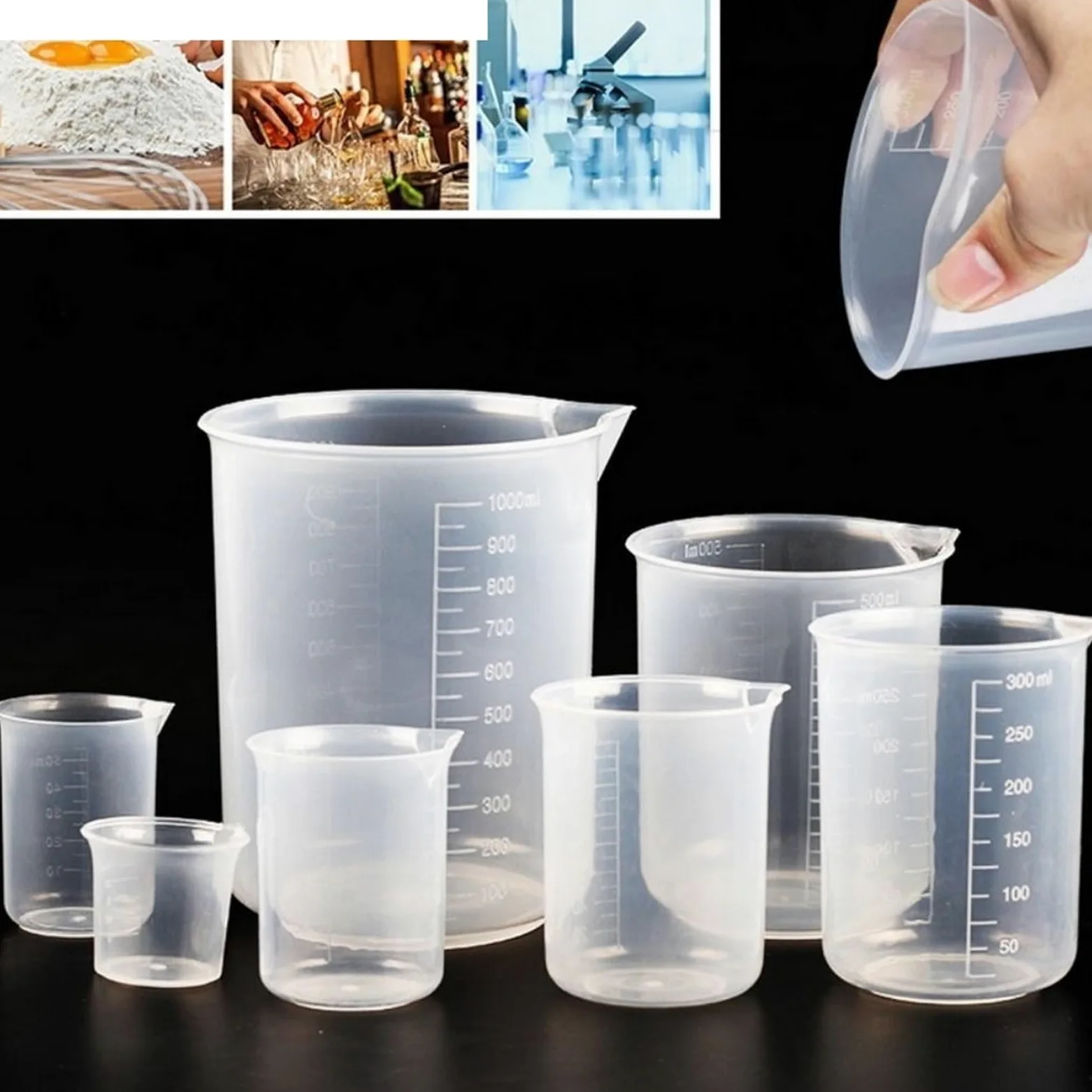 10 Pcs Lightweight Transparent Thickened For Kitchen Laboratory Test Plastic Beaker Graduated Cylinder Mixing Cups Measuring Cup Para Cocina Laboratorio(250ml)