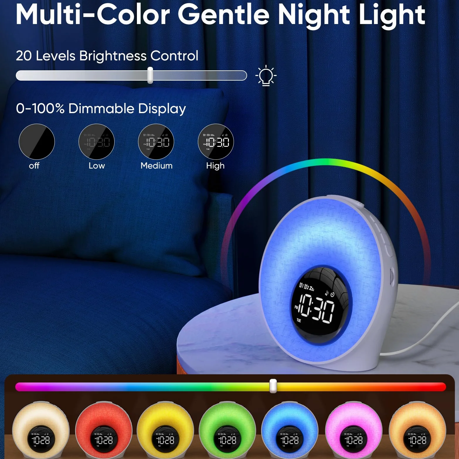 AFEXOA Despertador Luminoso Simulador de amanecer, Despertador Simulador de amanecer en Lámpara de noche LED, Despertadores para Personas en Sueño Profundo