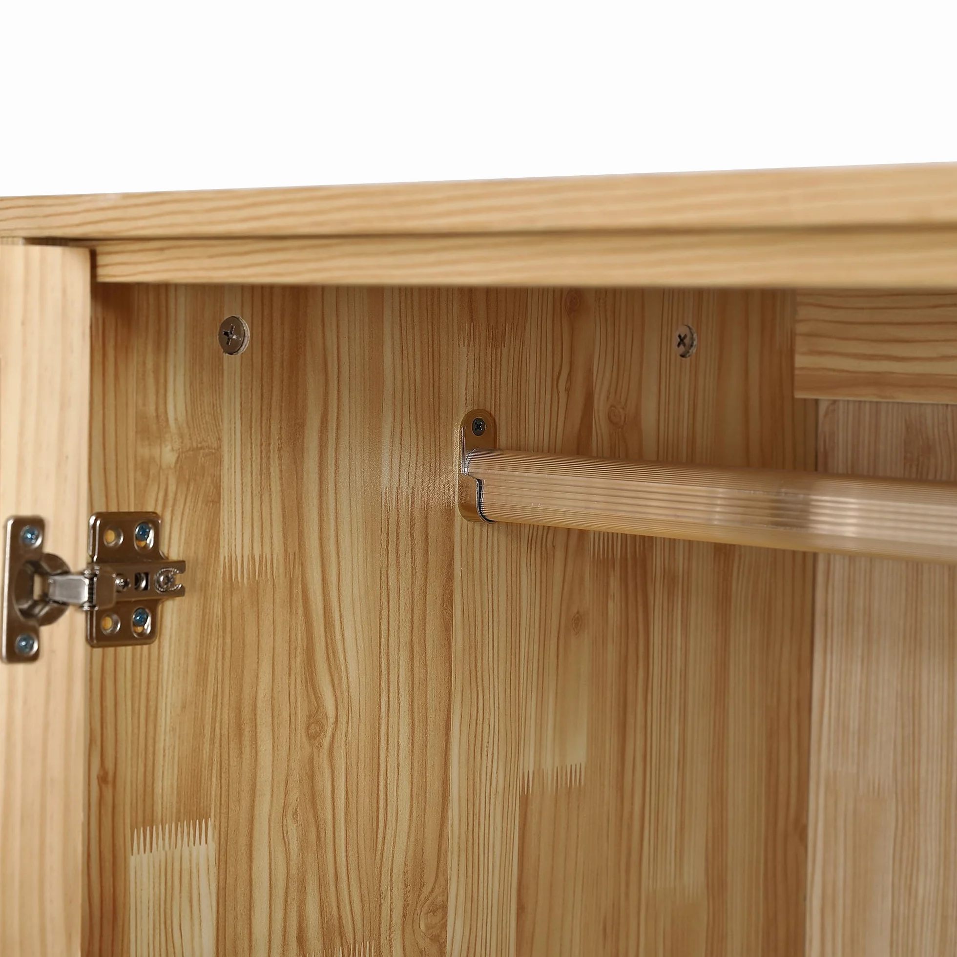 Idemon Armario con barra, armario de 2 puertas, dormitorio, red de ratán, sala de estar, con tapa inferior abatible, tableros de partículas+ratán de polietileno, natural
