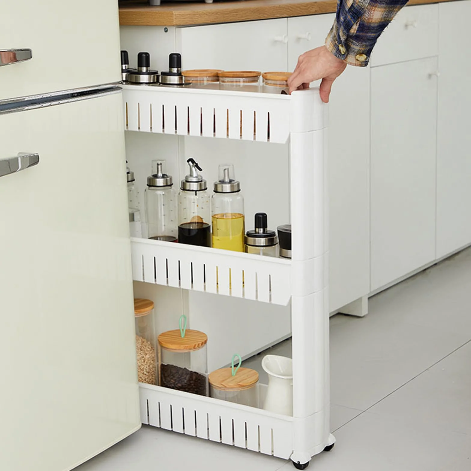Carro Carrito Slim Estrecho Multiusos, por Ahorro De Espacio, con 4 Ruedas y 3 Cestos Niveles De Almacenamiento, para Cocina, Baño, Armario, Garage, Medidas 54x13x71cm