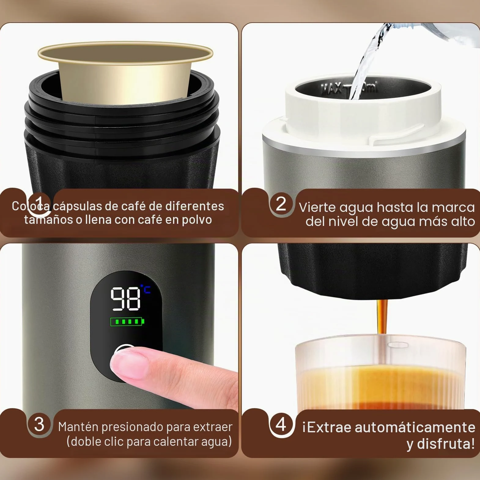 Cafetera Portatil Capsulas Mini Cafetera, Cafetera De Tres En Uno Con USB, Compatible Con Cápsulas De Café Y Polvo De Café, Adecuado Para Acampar, Trabajar Y Caminar