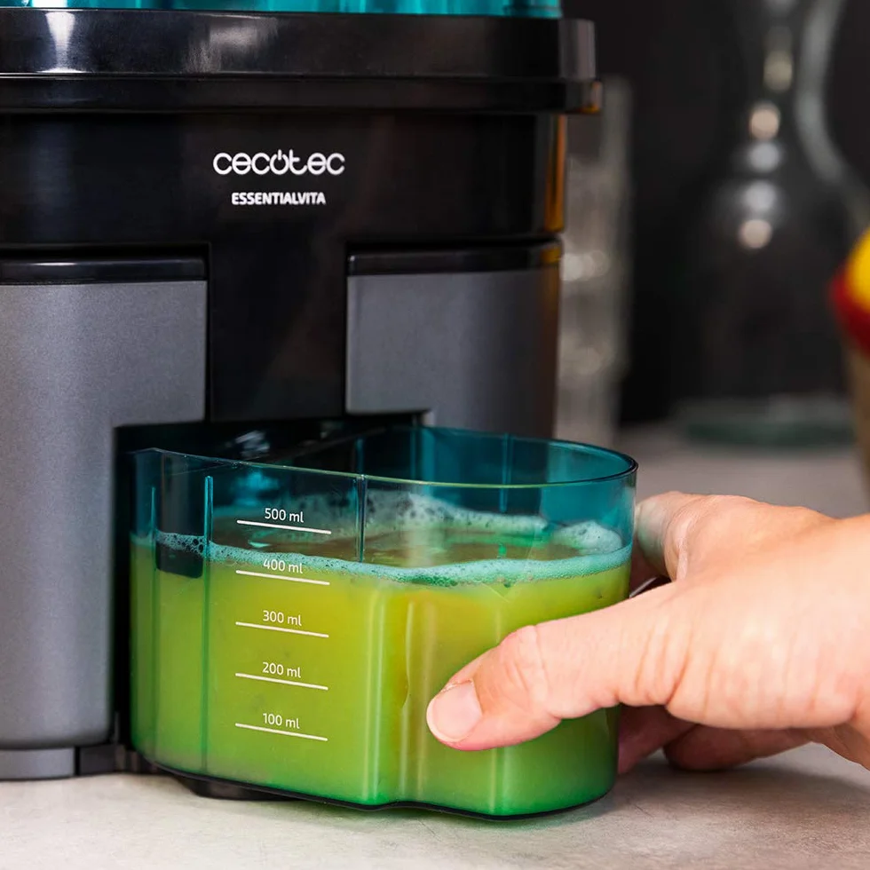 Cecotec Exprimidor Naranjas eléctrico EssentialVita Twice Black. 90 W, Doble Cabezal y Cortador, Filtro para Pulpa, Vaso 500ml, Piezas aptas para lavavajillas