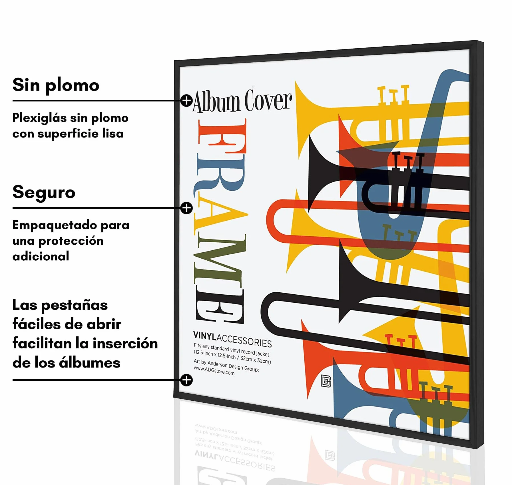 Americanflat Marco para Álbum de Vinilo 32x32 cm para Decoración - Marco de Aluminio Negro con Cubierta de Plástico Resistente y Montaje en Pared