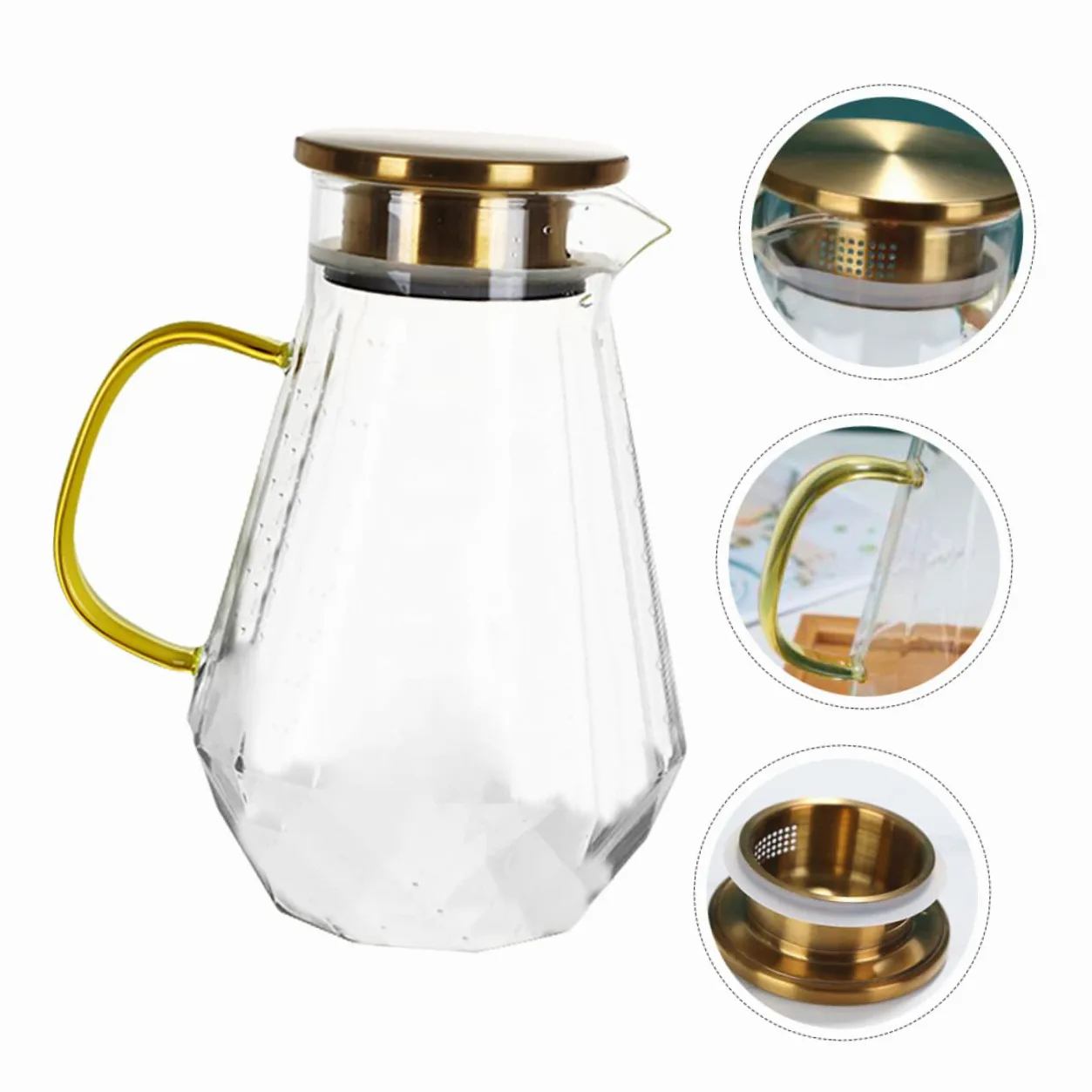 SOIMISS Jarra de Agua Fría de Vidrio con Tapa y Vertedor de Gran Capacidad para Servir Bebidas Refrescantes como Jugos Caseros Infusiones de Hierbas o Agua con Hielo para Fiestas o Reunion