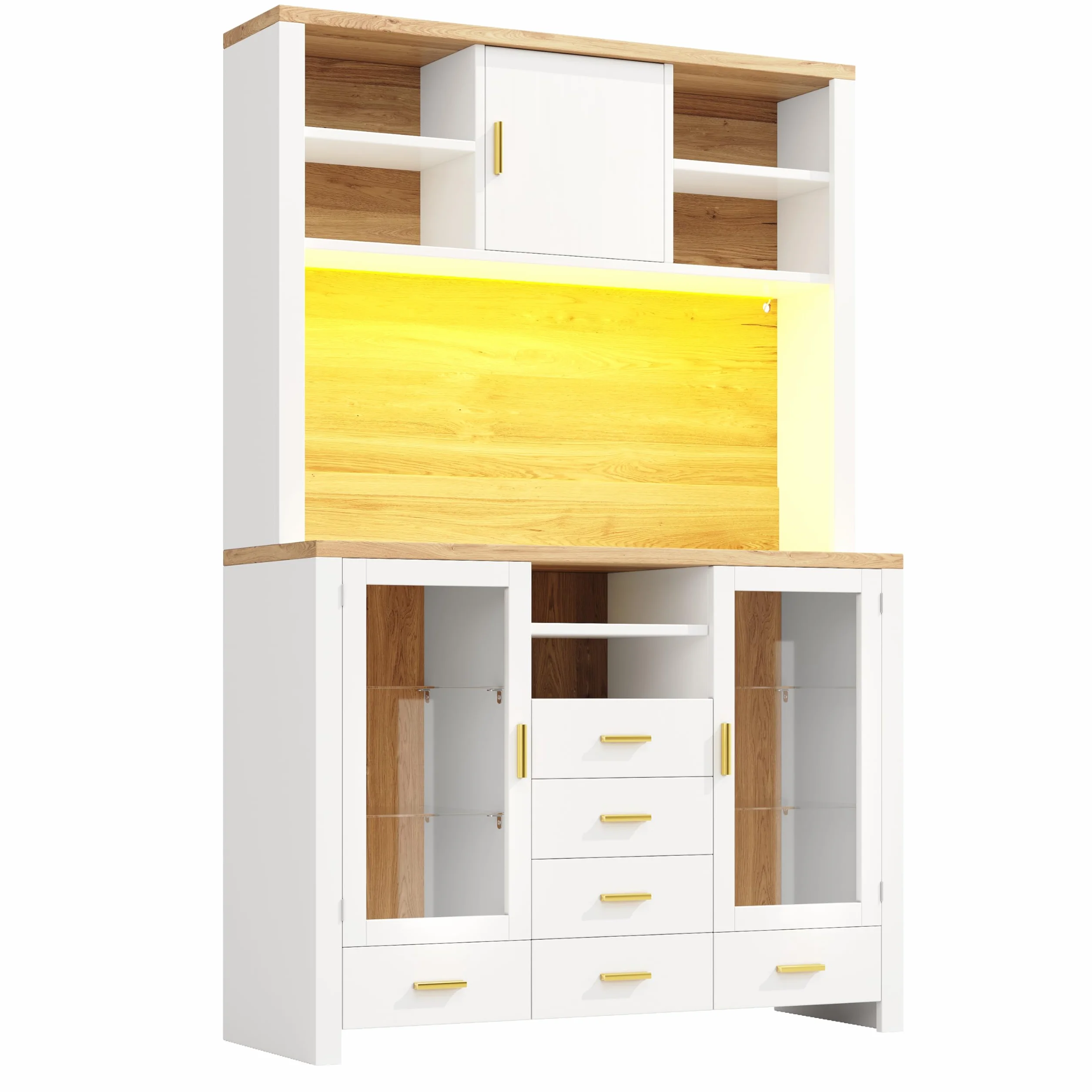 SACOOL Armario de cocina multifunción, 120 x 40 x 188 cm, estilo rústico, 4 puertas, 6 cajones y 3 puertas, color blanco con aspecto de madera, color blanco