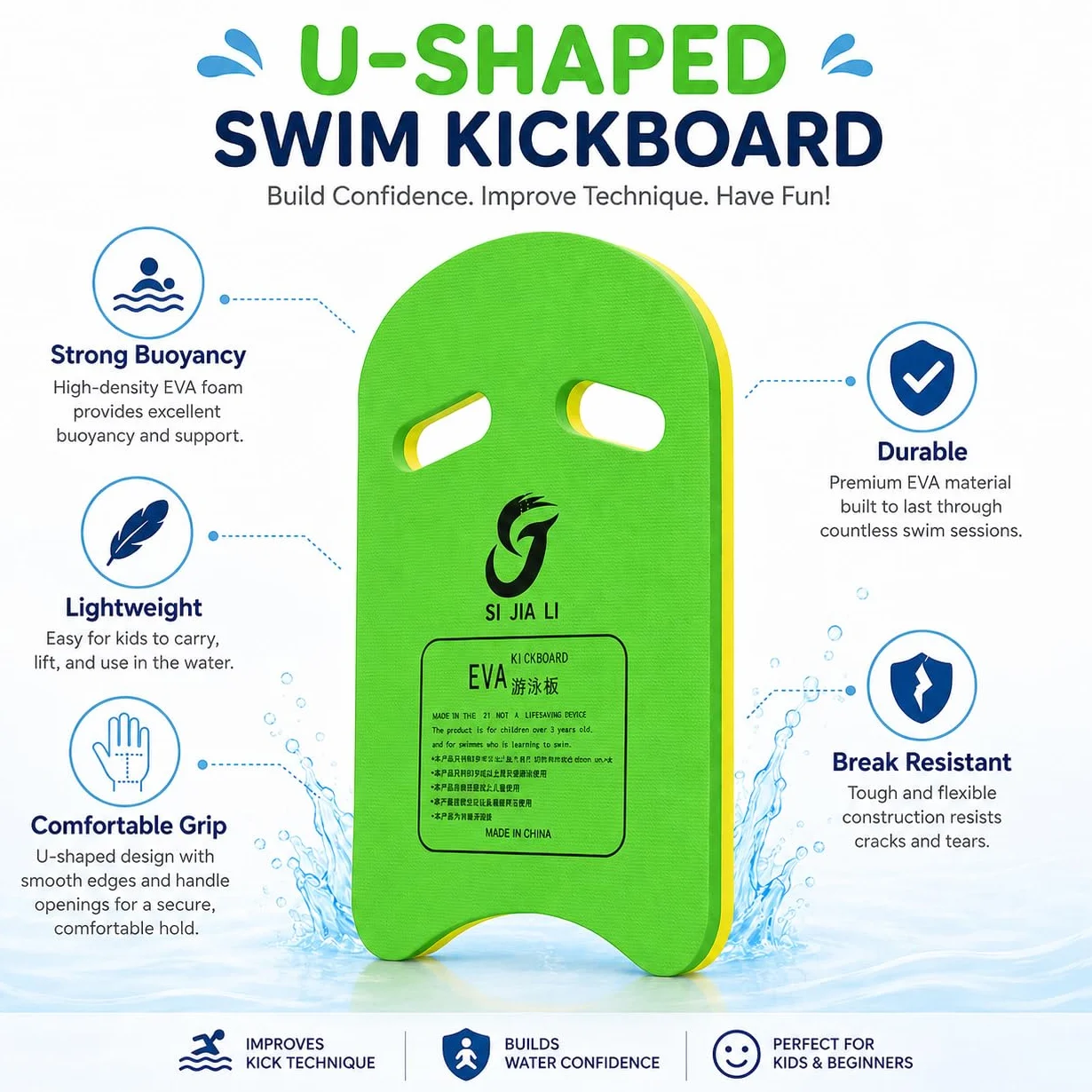 Tabla de Natación EVA para Adultos y Adolescentes, Kickboard Flotante para Entrenamiento Acuático
