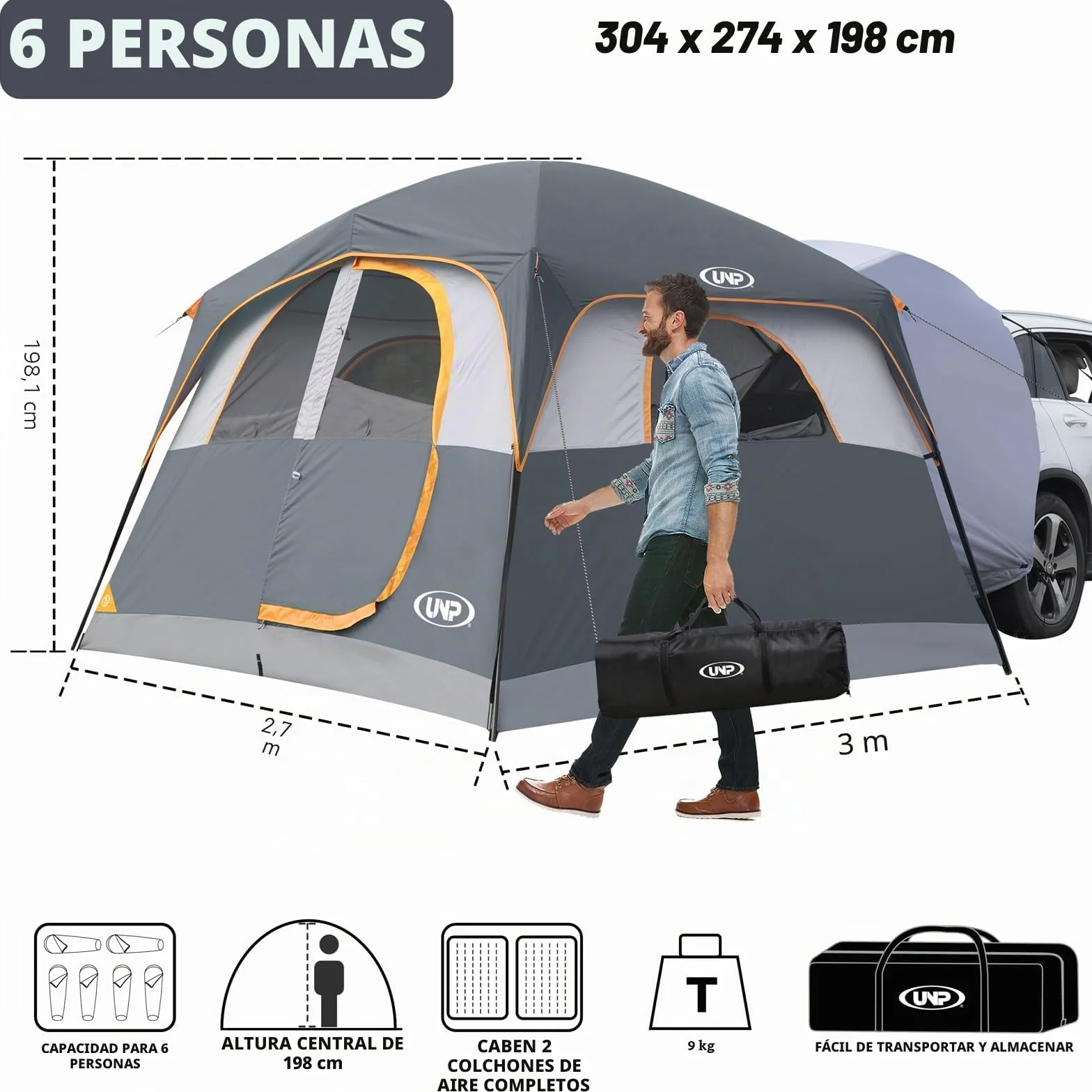 UNP Tienda de campaña SUV 6 Personas 300x270x200 cm