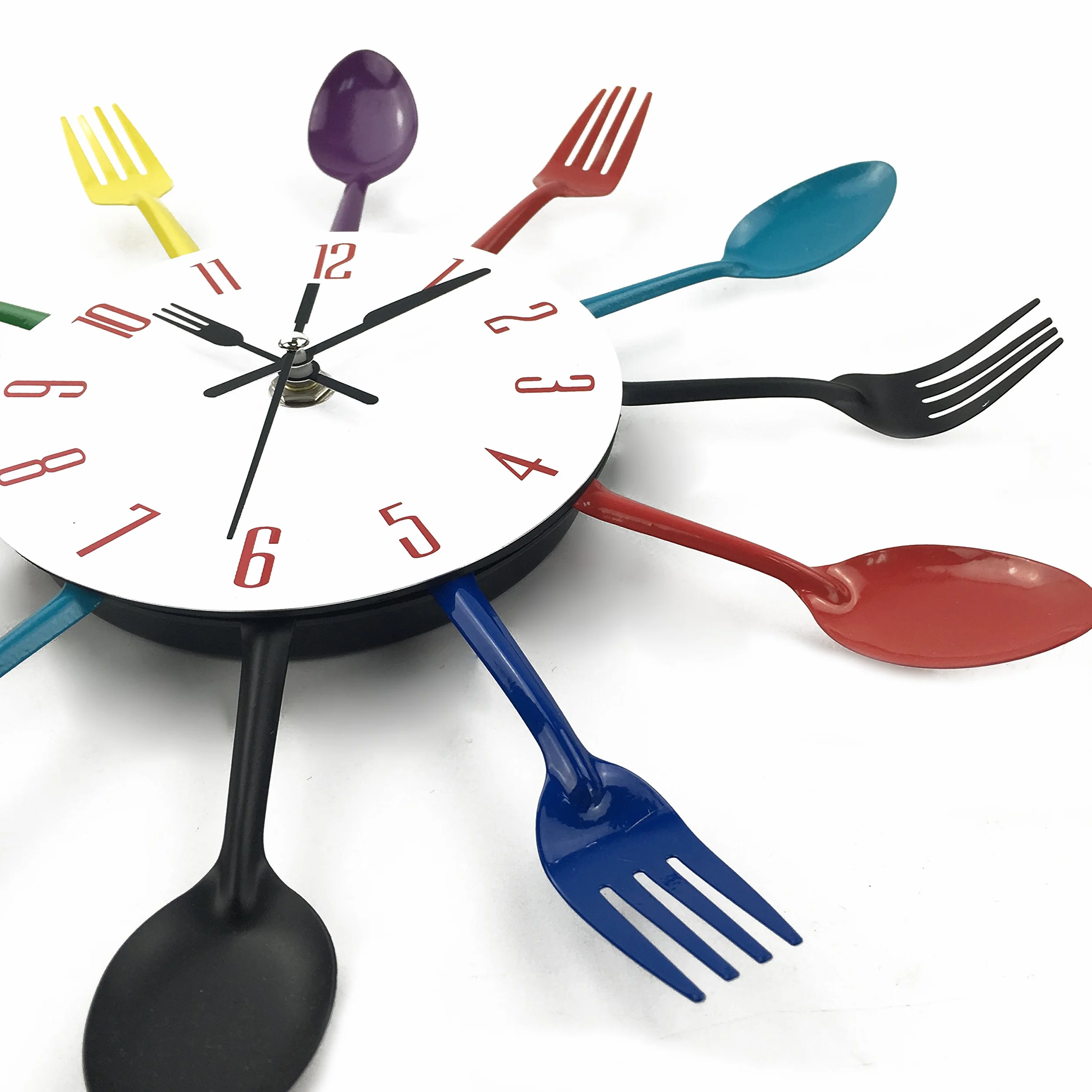 Reloj de cocina efecto espejo con diseño de cuchara, tenedor, cubertería, adhesivo extraible en 3D para decoración del hogar