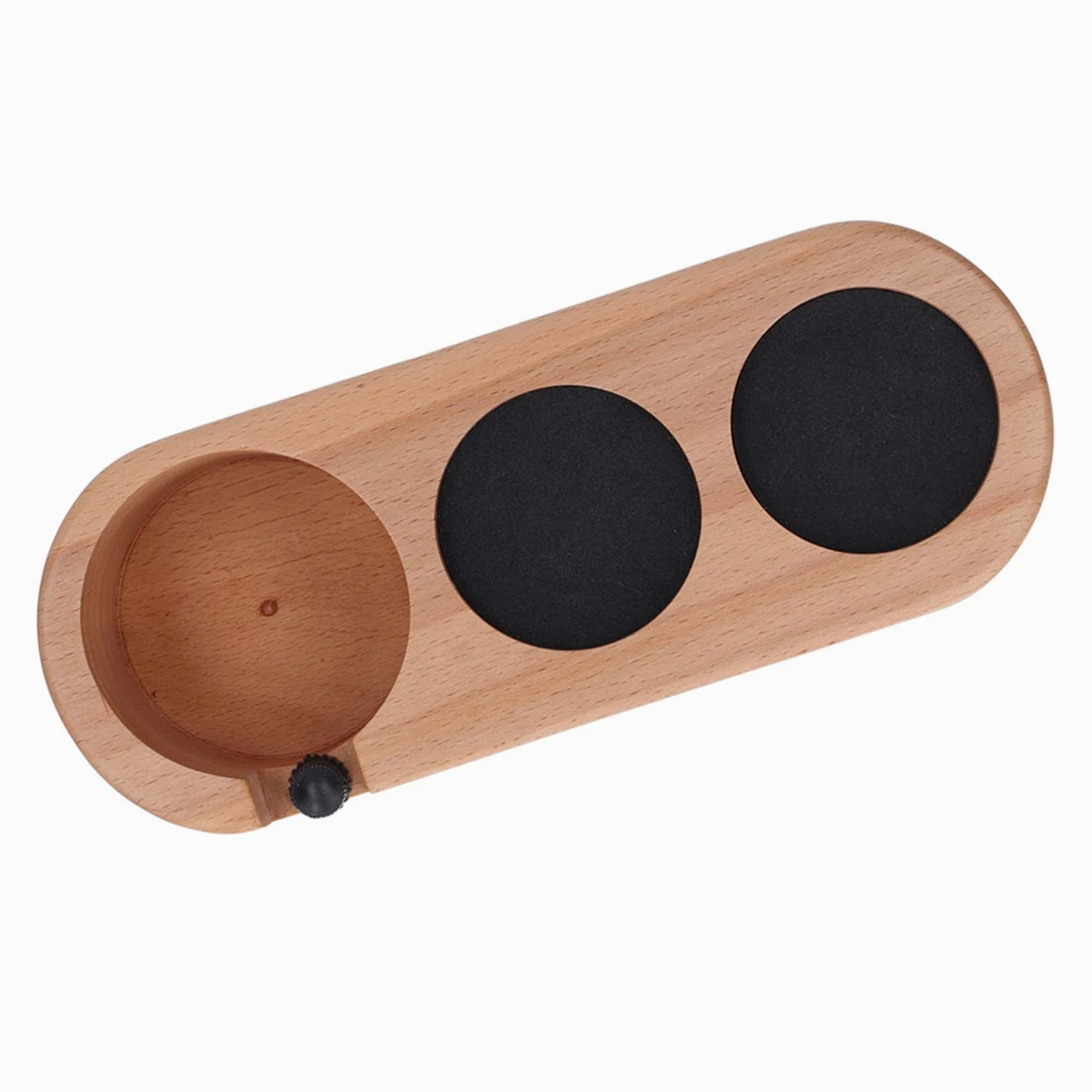 Soporte para prensa de café, estación de prensa de café de madera con 3 orificios para prensas de 58 mm y portafiltros, base antideslizante de haya para la configuración de barra